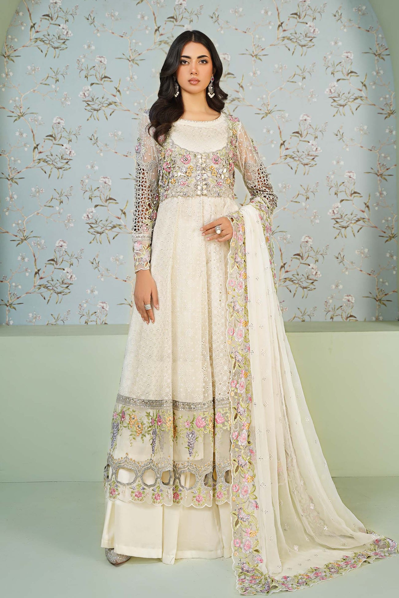 3 Piece Embroidered Organza Suit