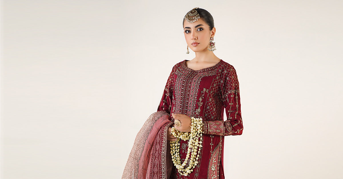 3 Piece Embroidered Raw Silk Suit