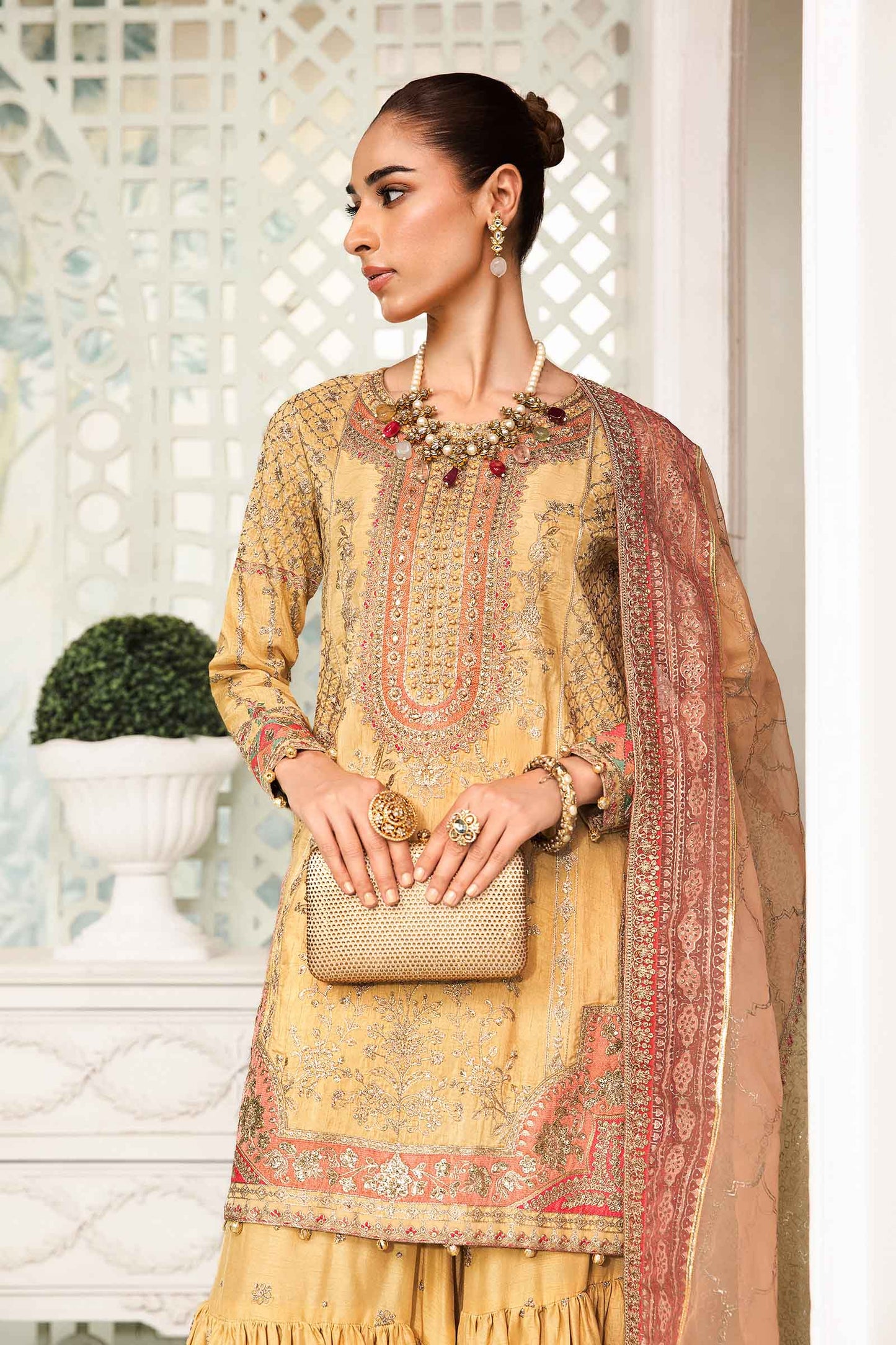 3 Piece Embroidered Raw Silk Suit
