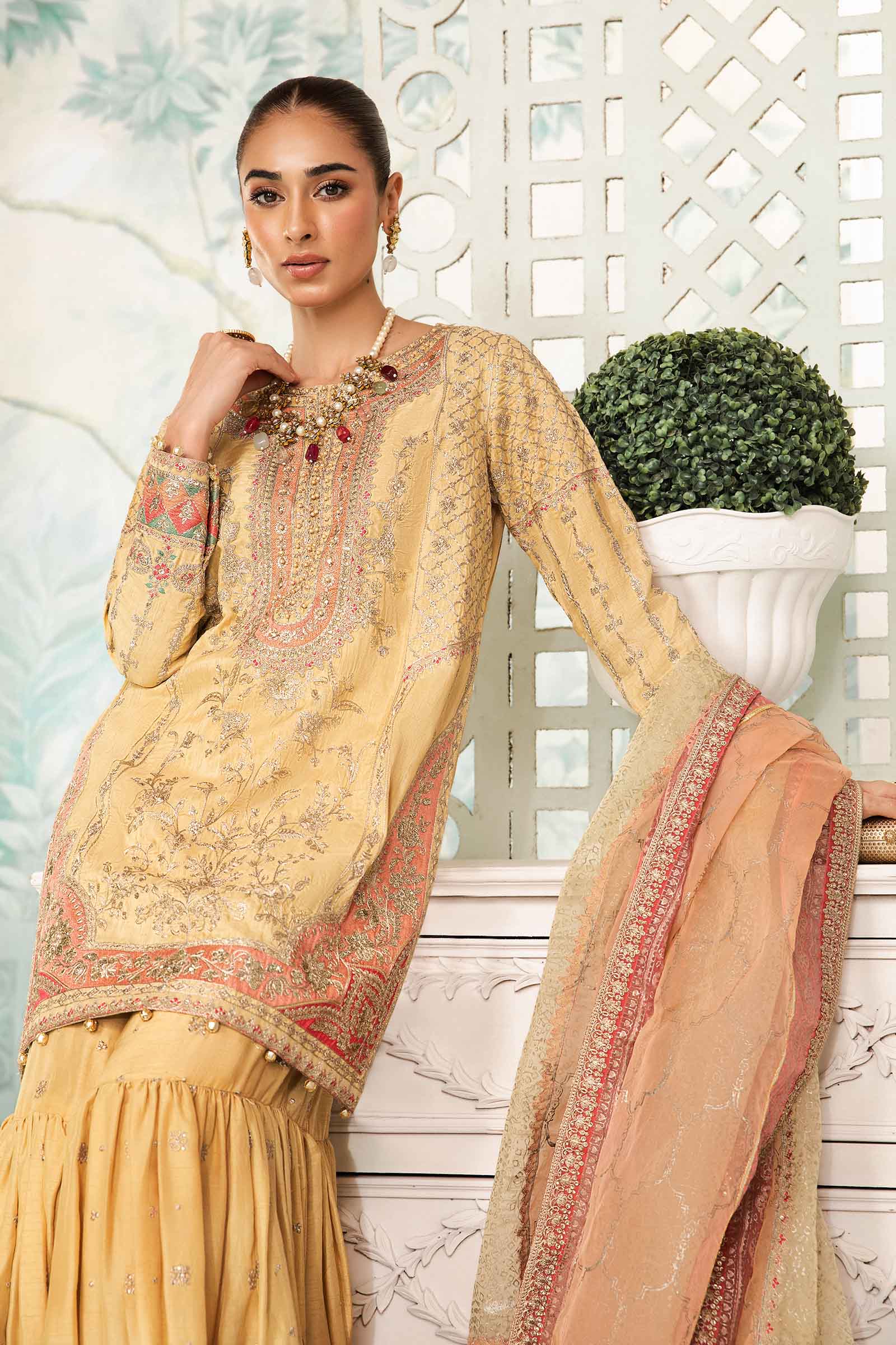 3 Piece Embroidered Raw Silk Suit
