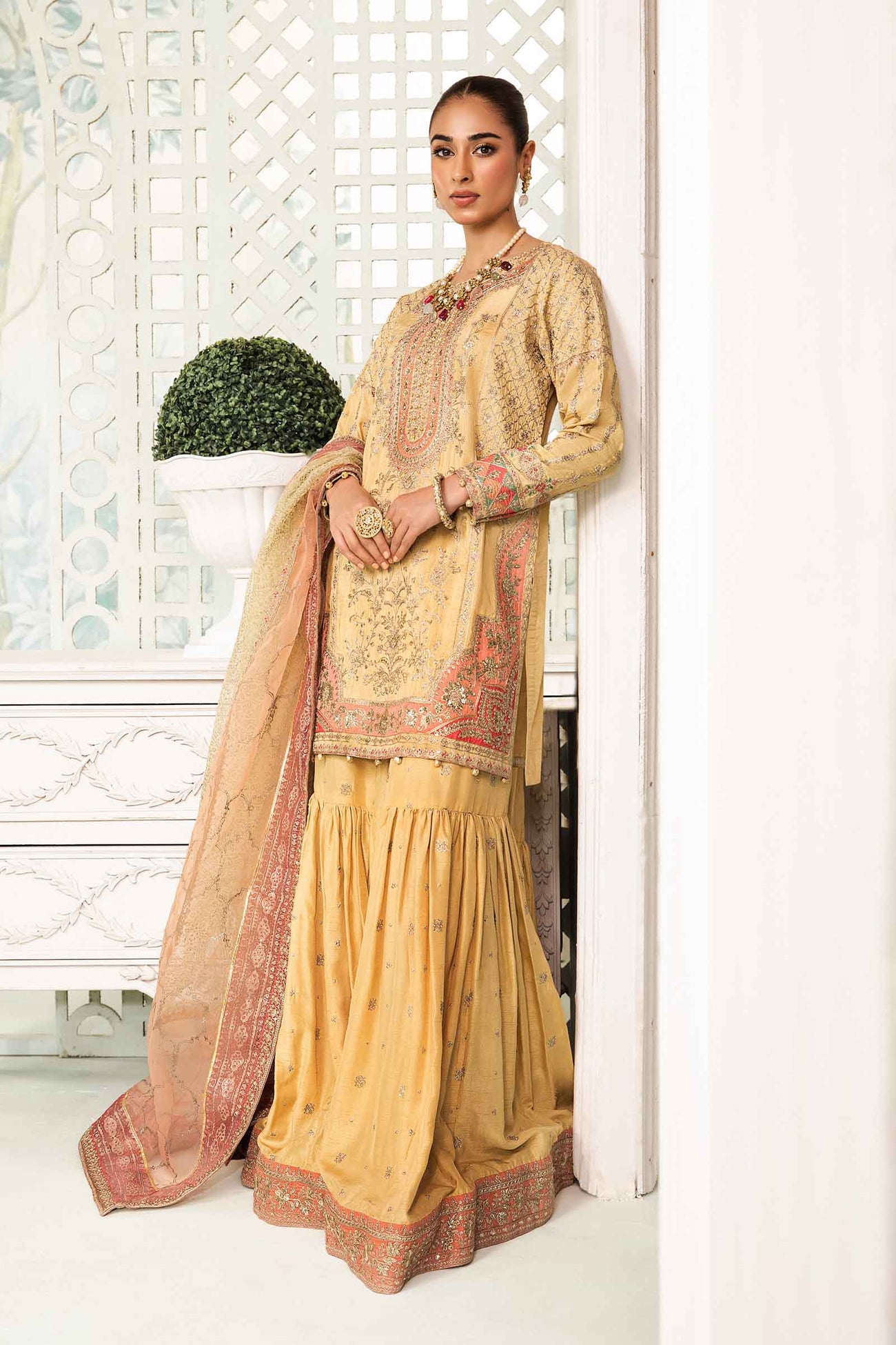 3 Piece Embroidered Raw Silk Suit