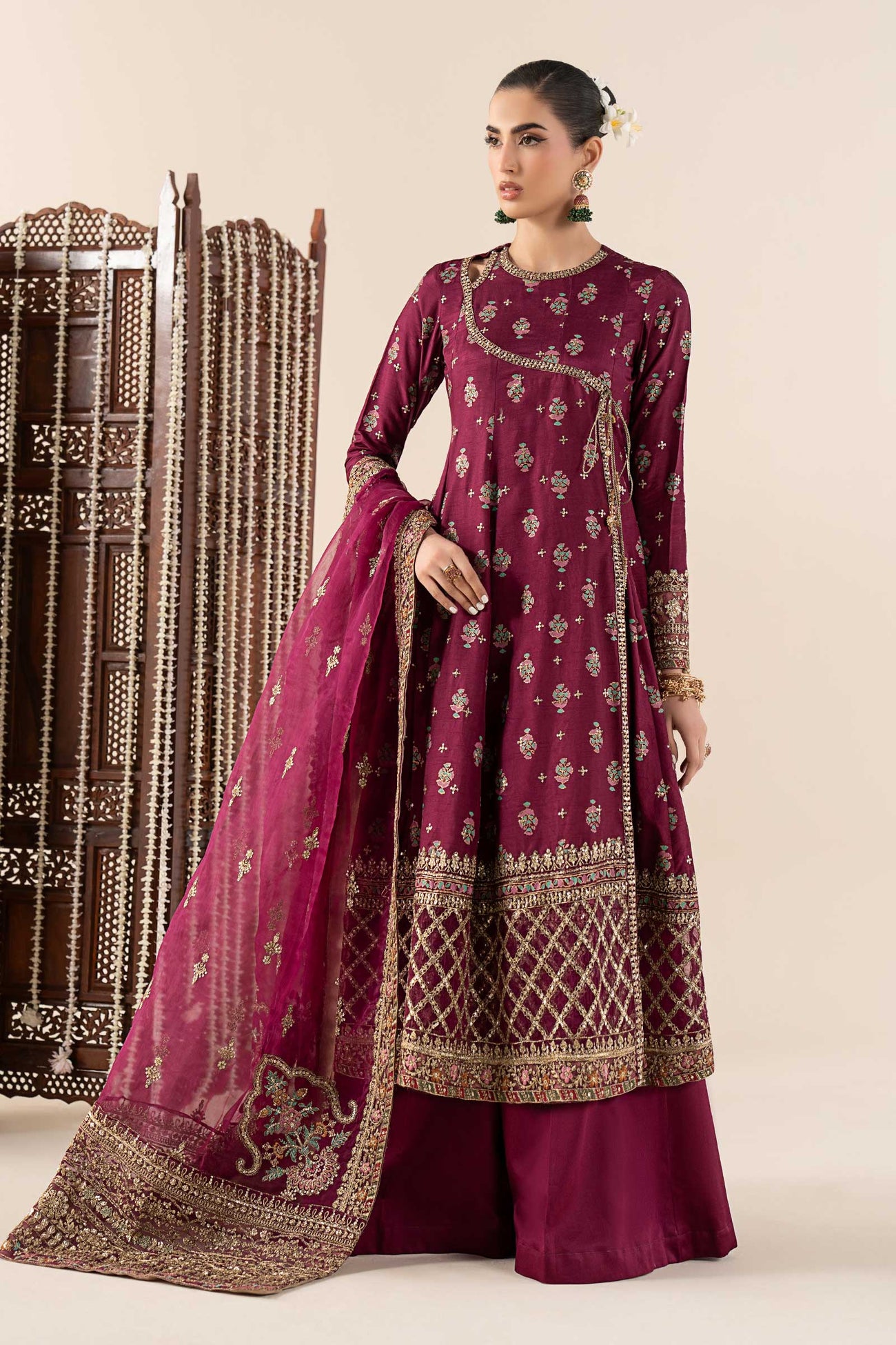 3 Piece Printed Raw Silk Suit