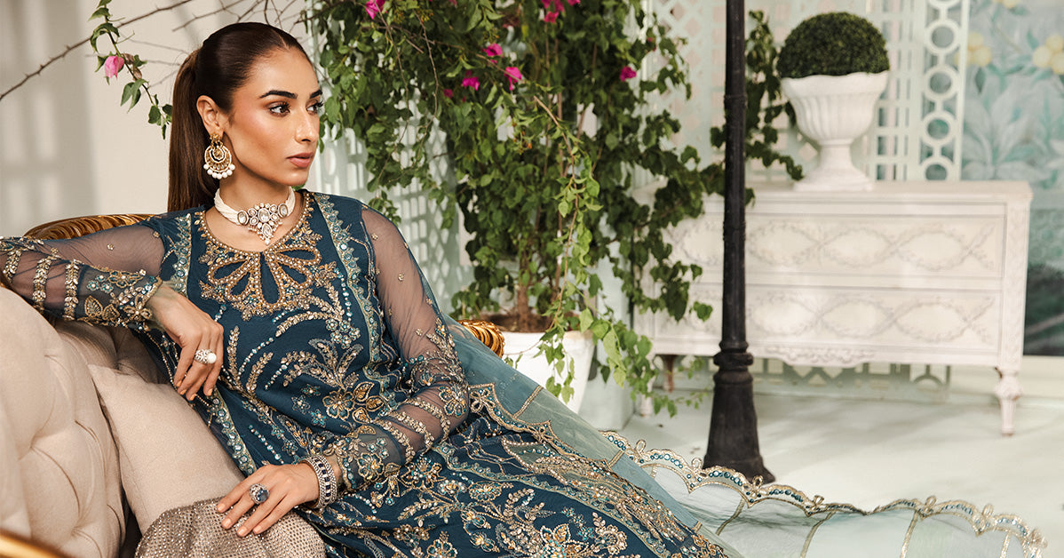 3 Piece Embellished Net Suit