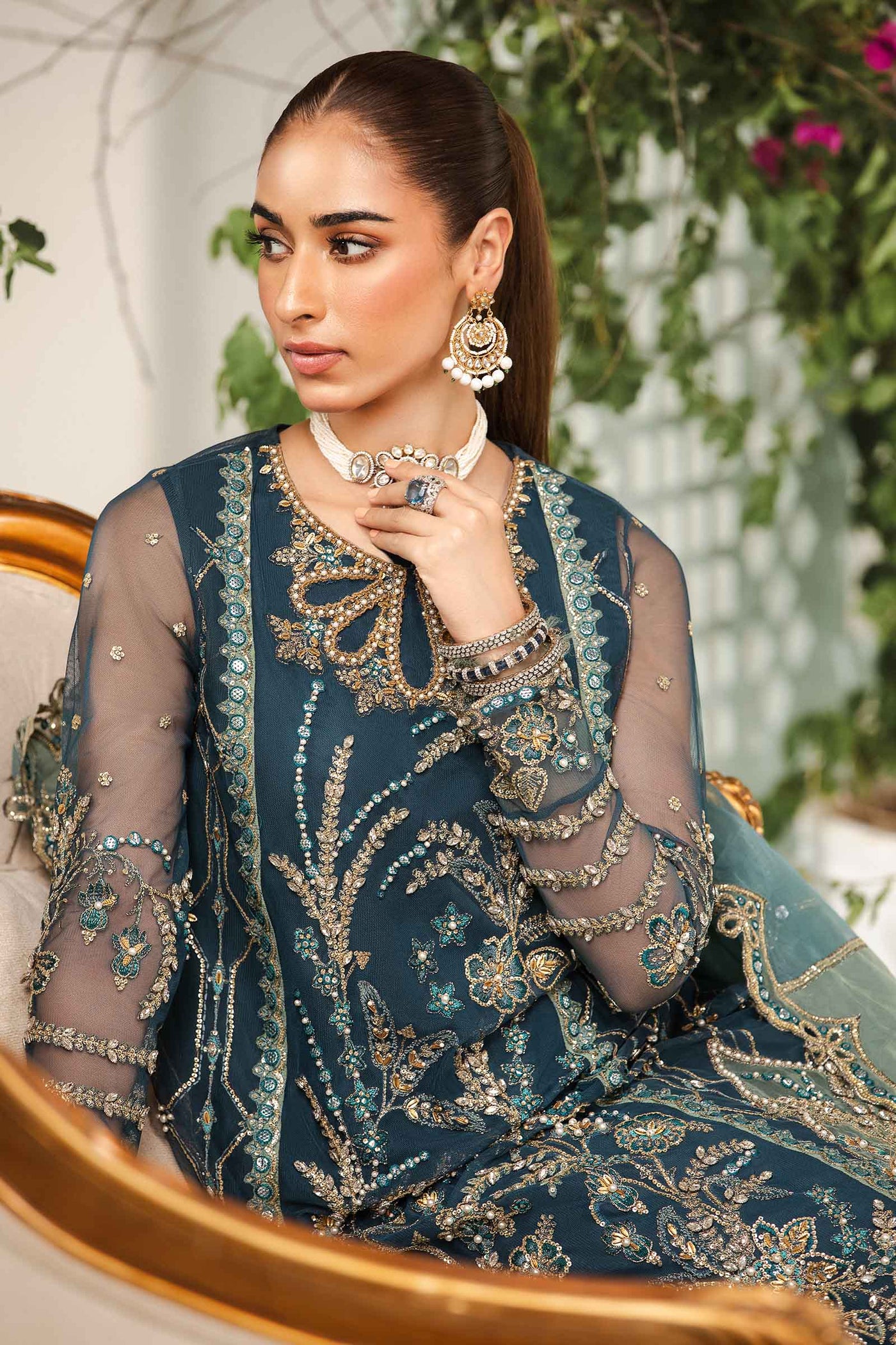 3 Piece Embellished Net Suit