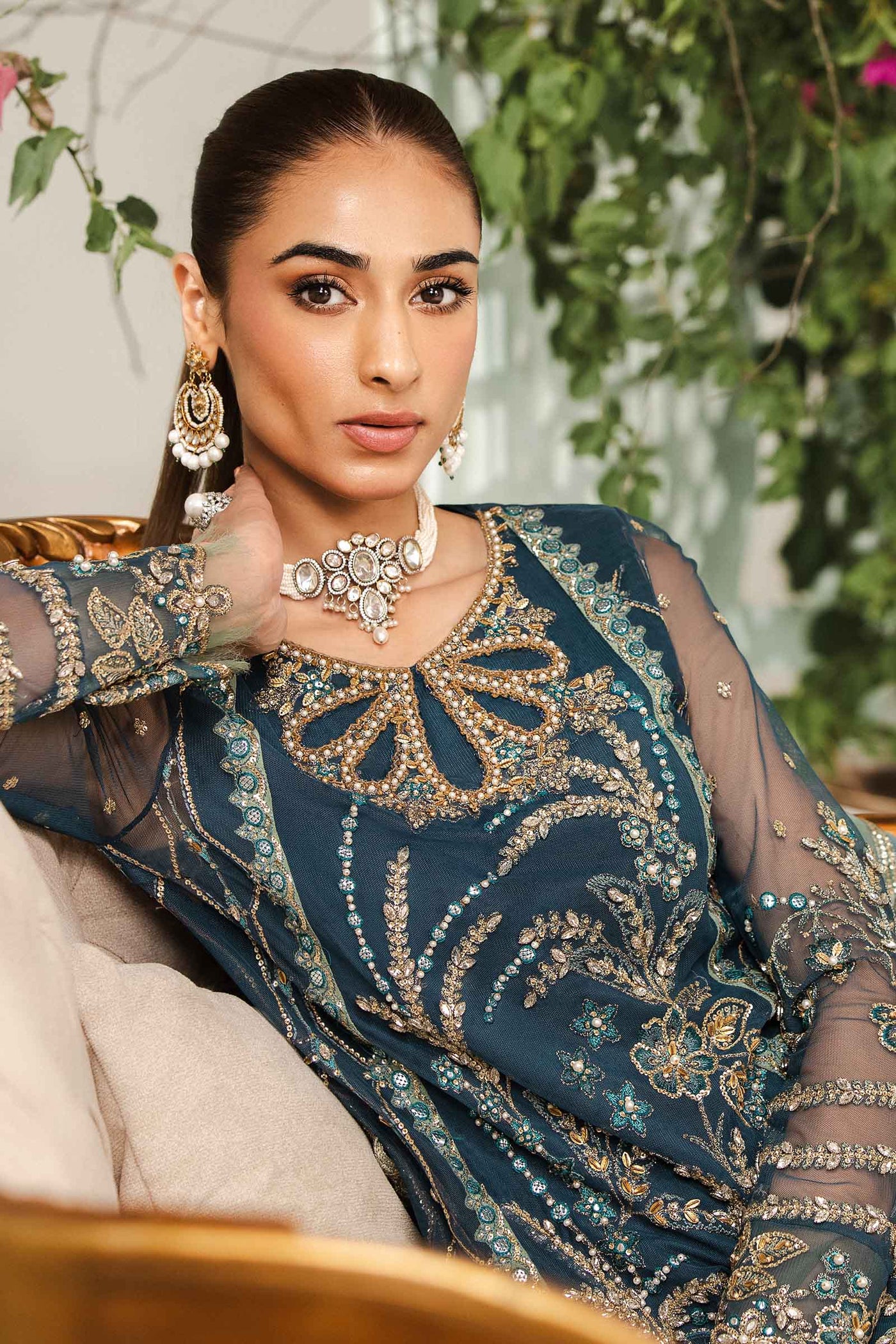 3 Piece Embellished Net Suit