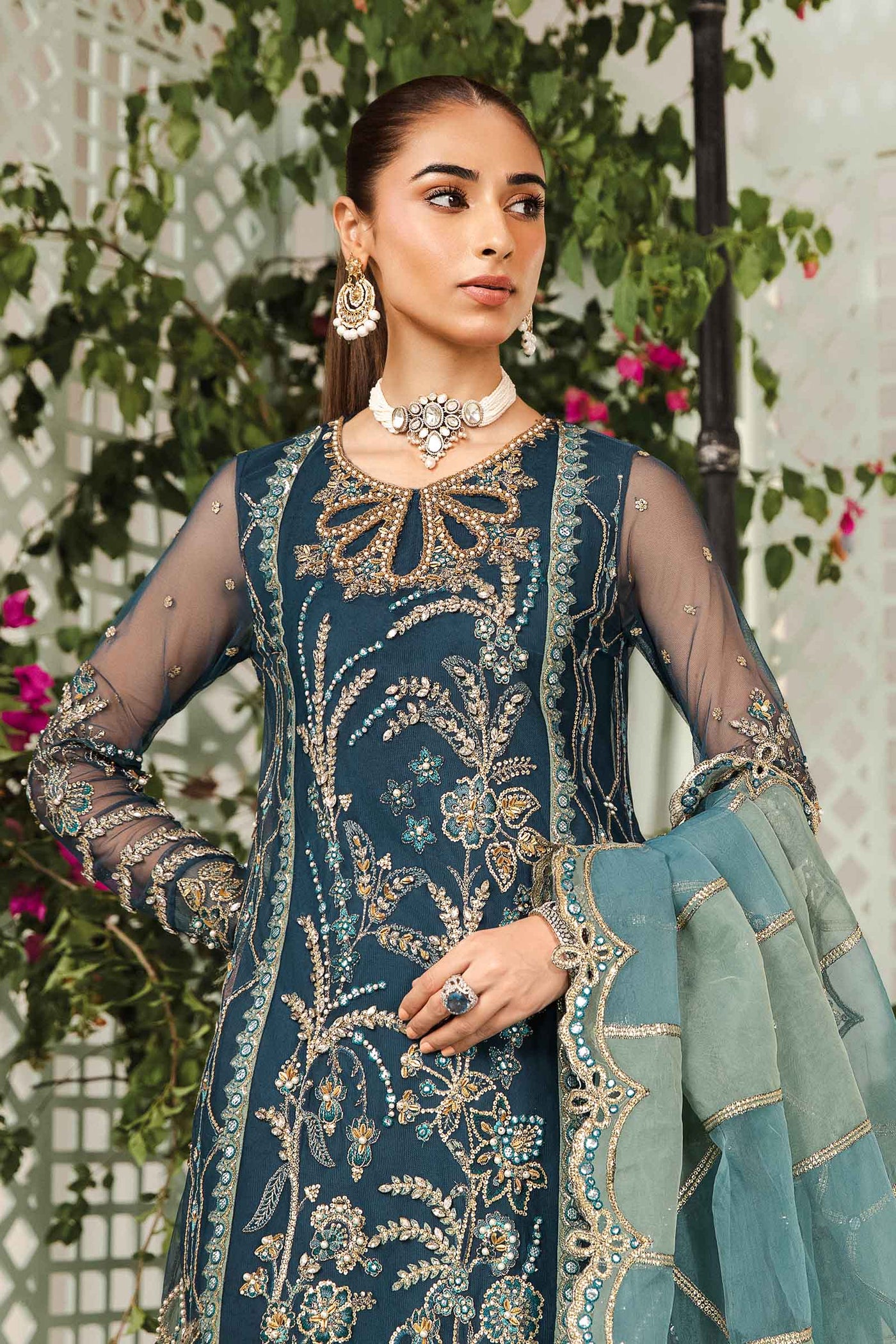 3 Piece Embellished Net Suit