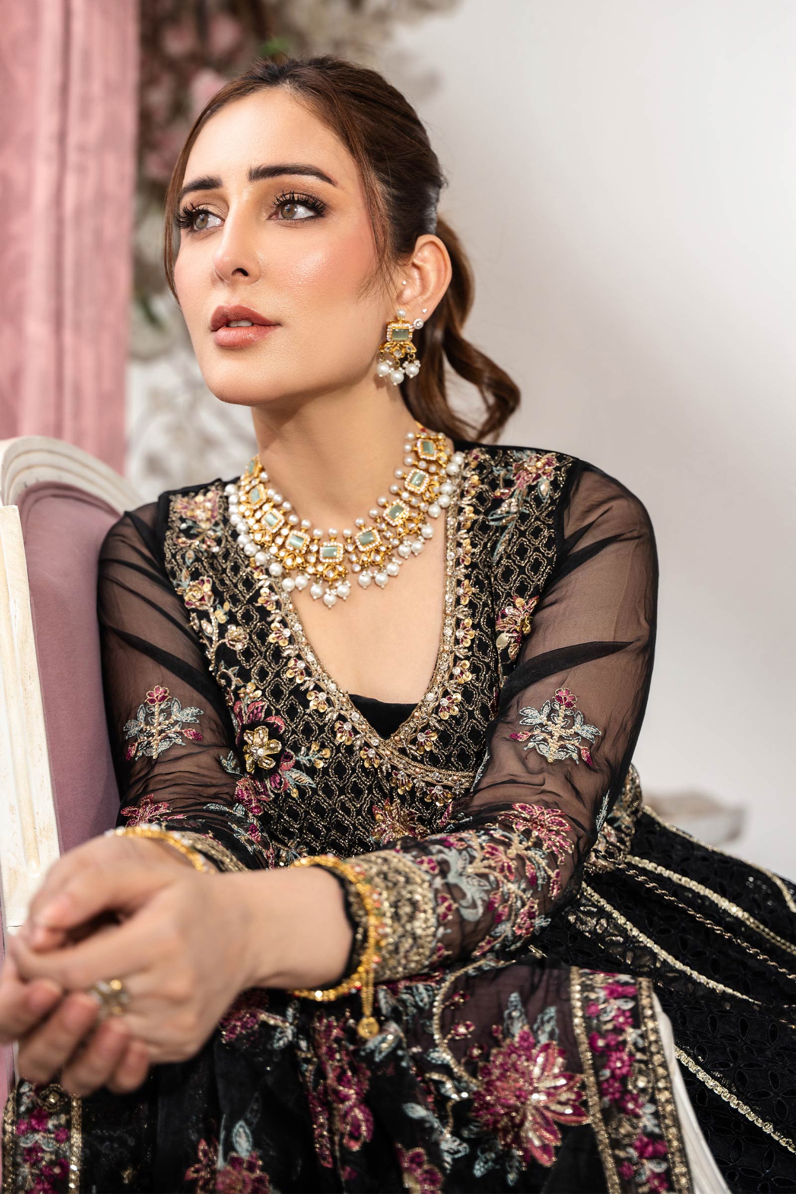 3 Piece Embroidered Organza Suit