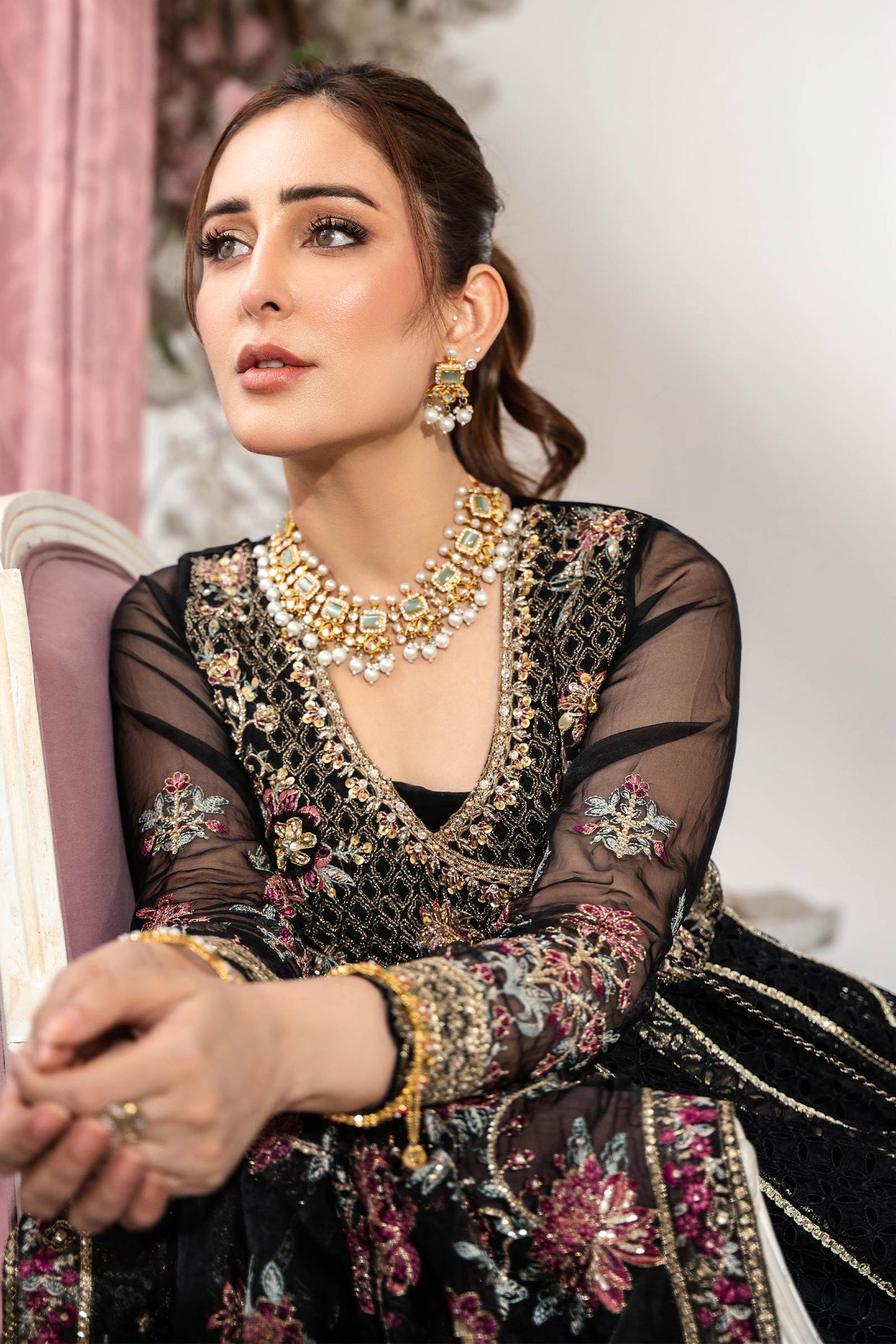 3 Piece Embroidered Organza Suit