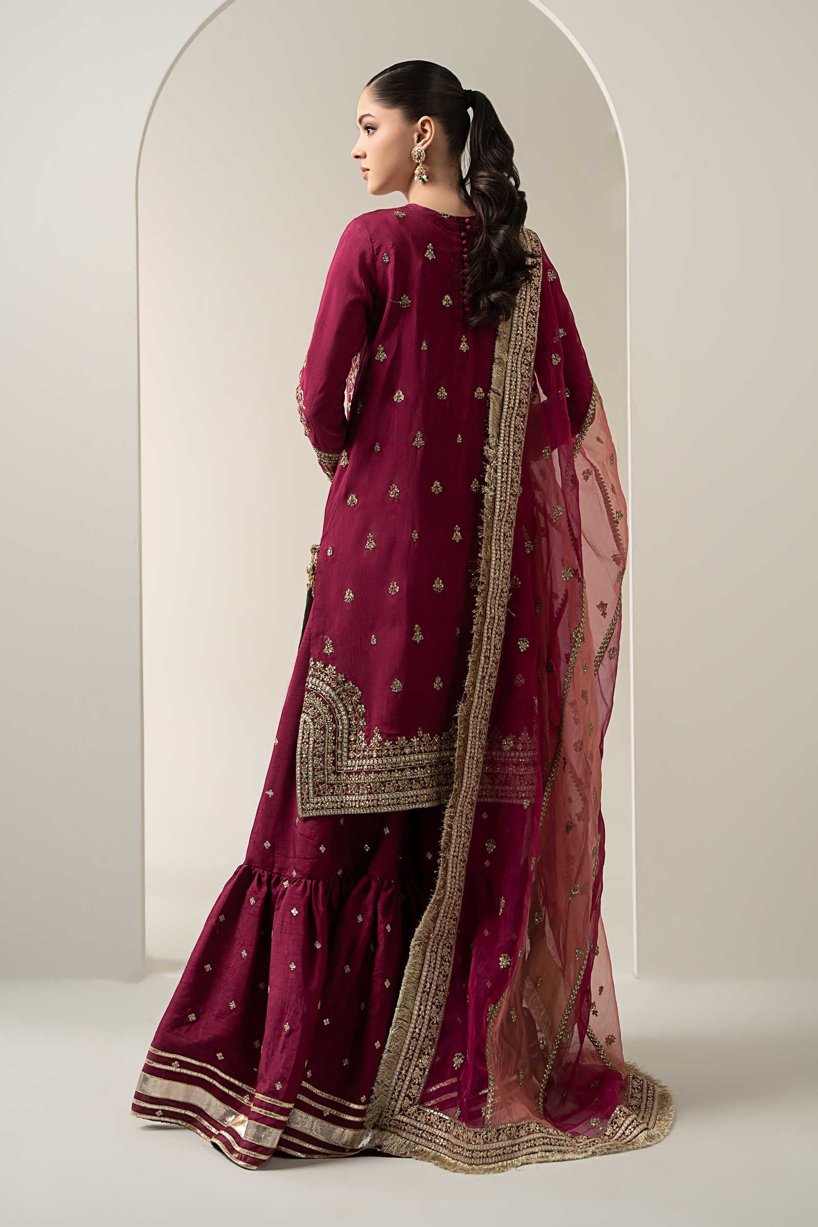 3 Piece Embroidered Raw Silk Suit