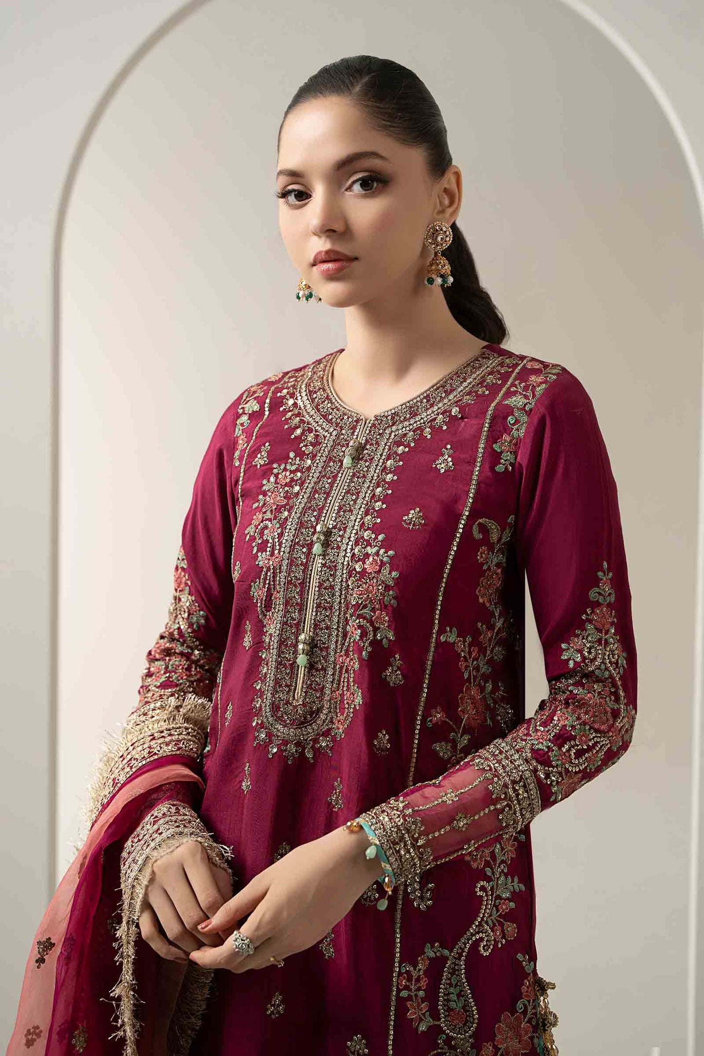 3 Piece Embroidered Raw Silk Suit