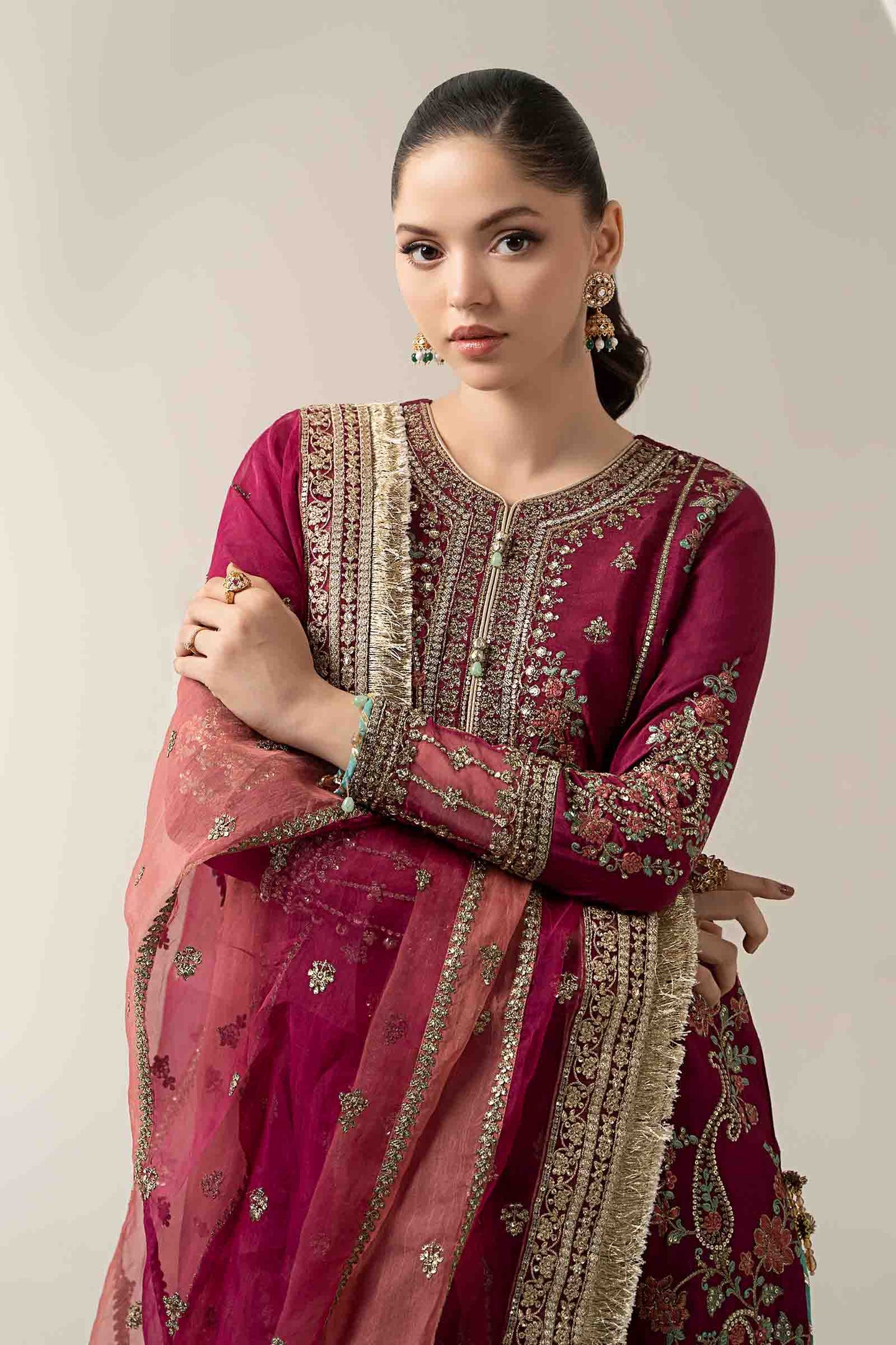 3 Piece Embroidered Raw Silk Suit
