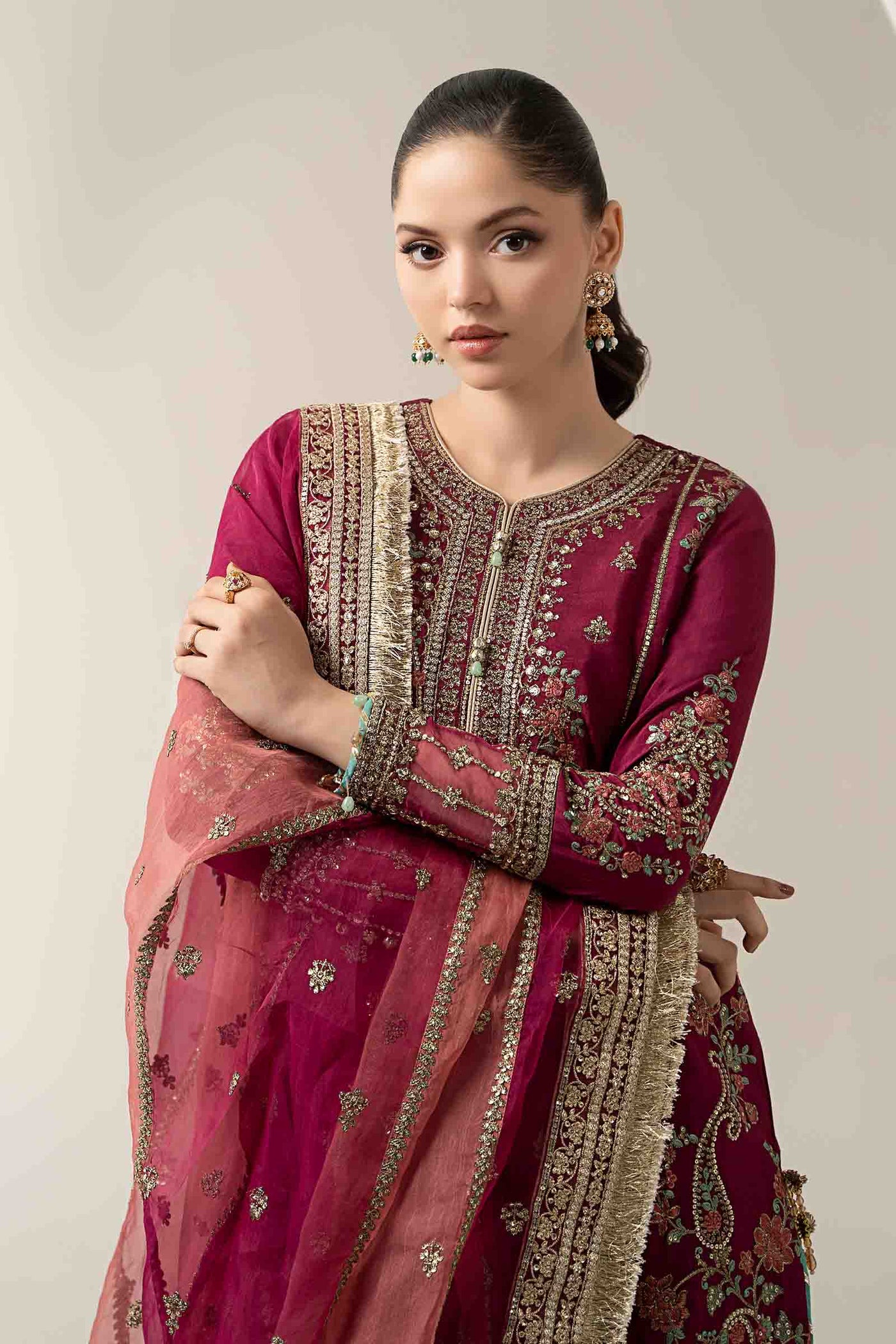 3 Piece Embroidered Raw Silk Suit | SF-EA25-02