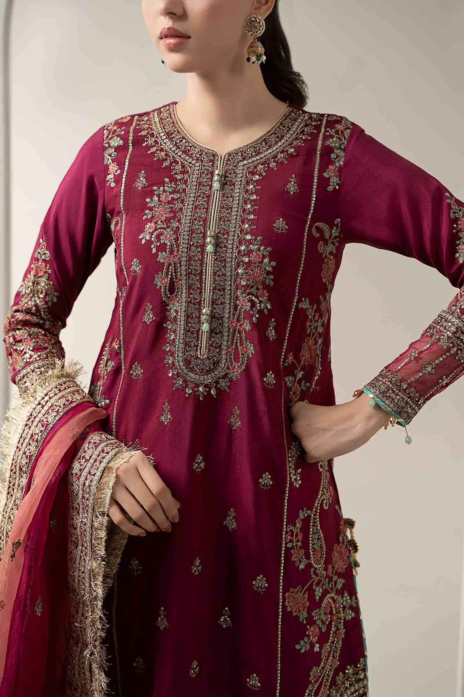 3 Piece Embroidered Raw Silk Suit