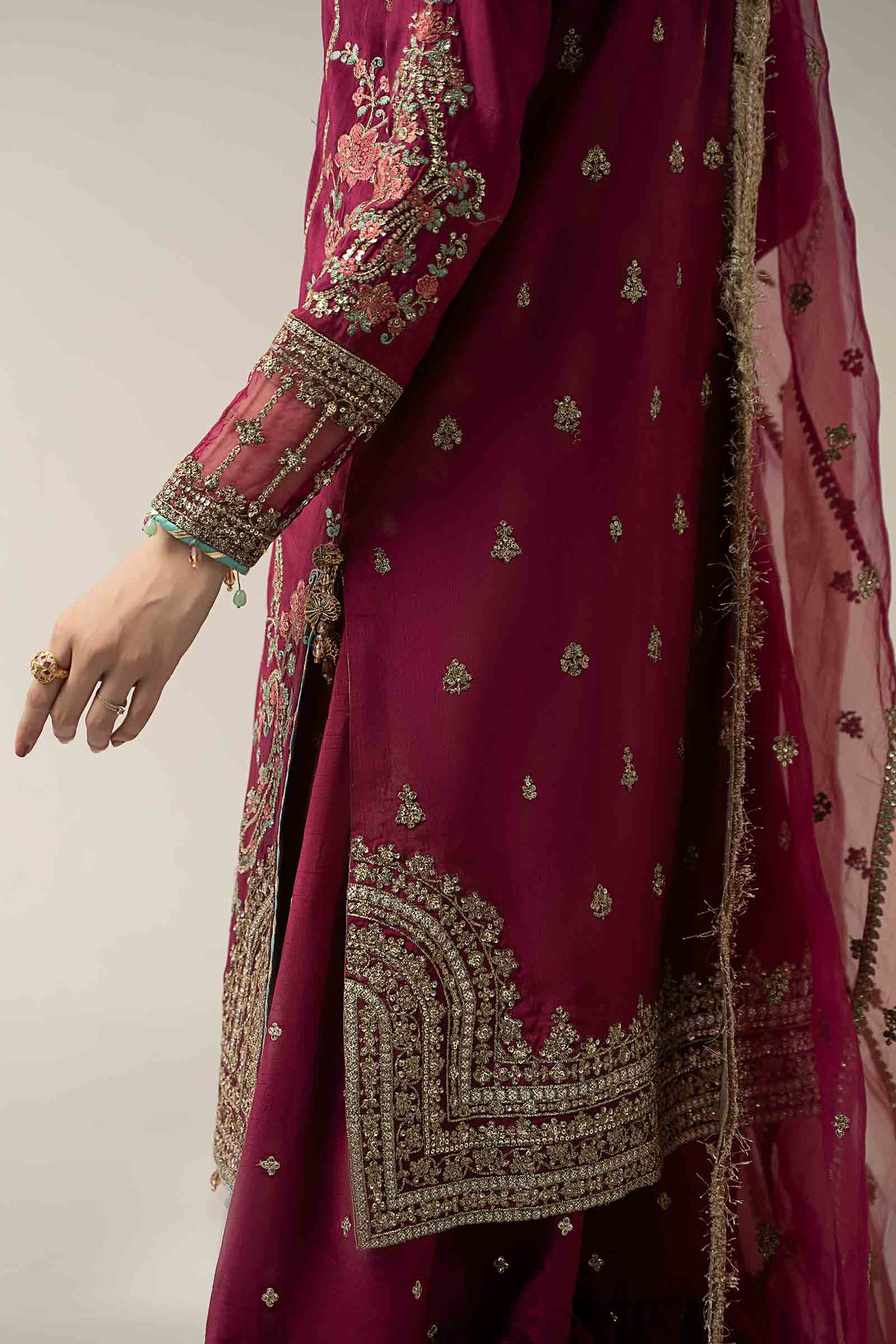 3 Piece Embroidered Raw Silk Suit