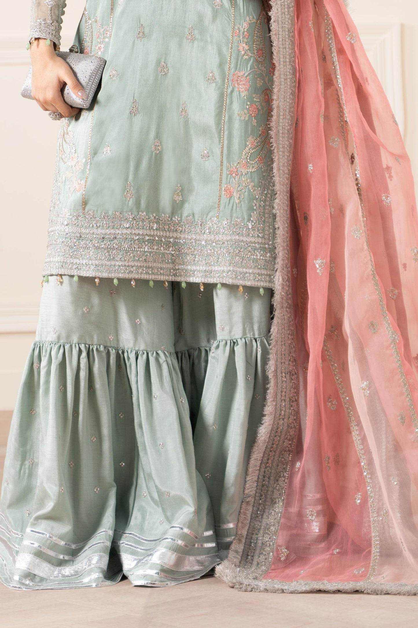3 Piece Embroidered Raw Silk Suit