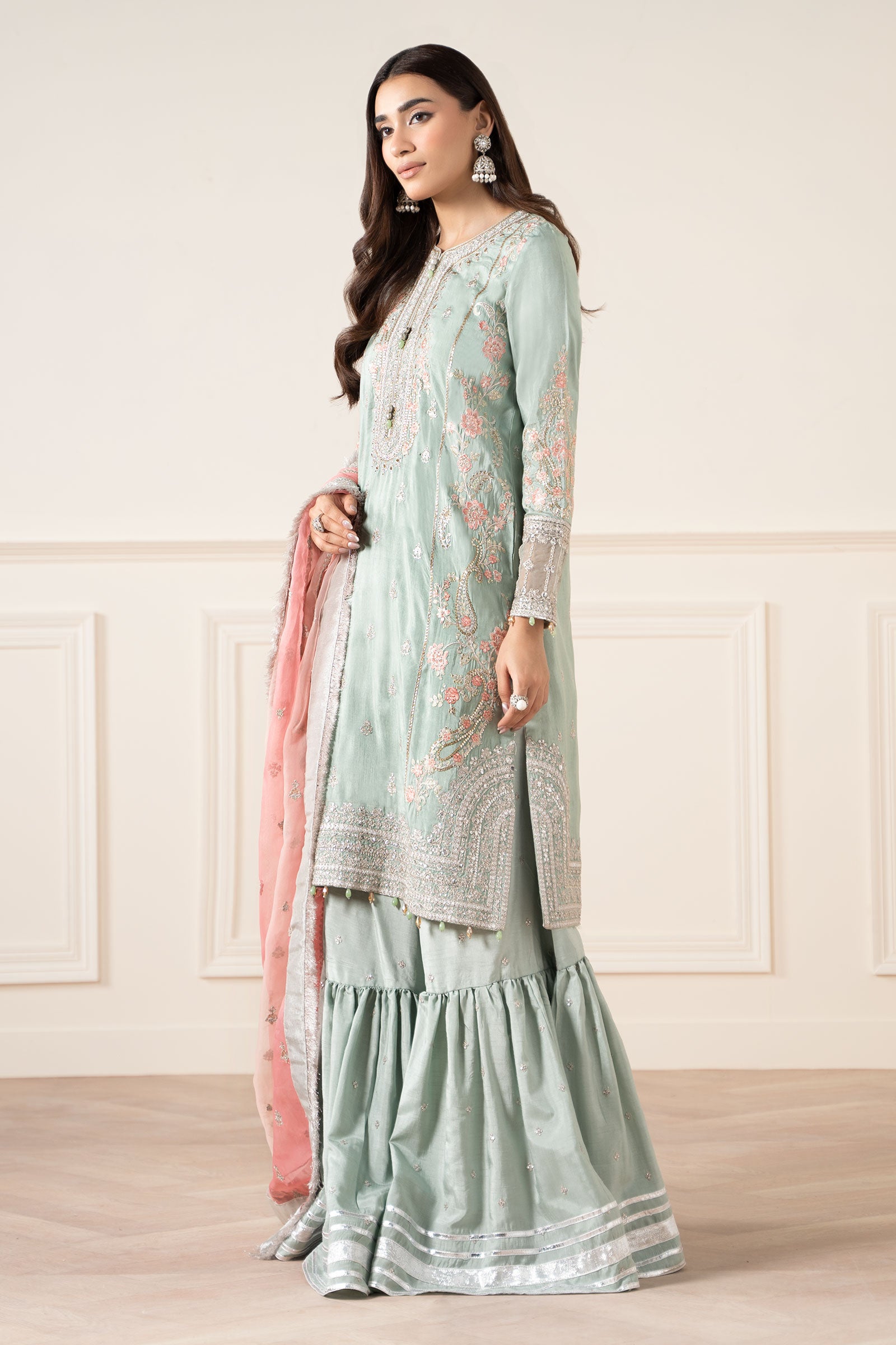3 Piece Embroidered Raw Silk Suit