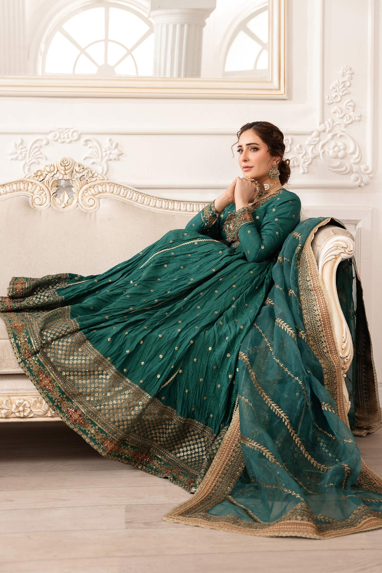 3 Piece Embroidered Raw Silk Suit