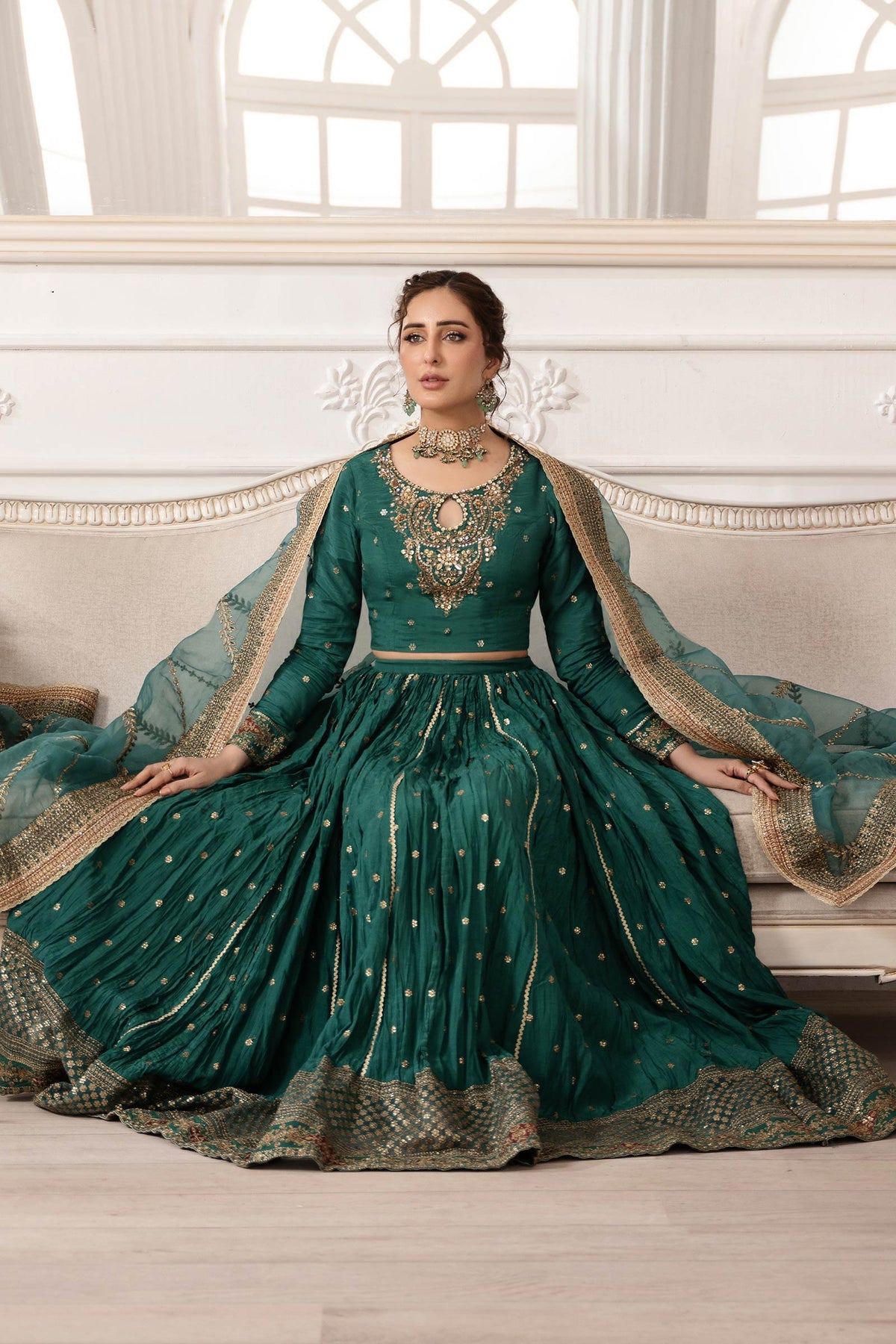3 Piece Embroidered Raw Silk Suit