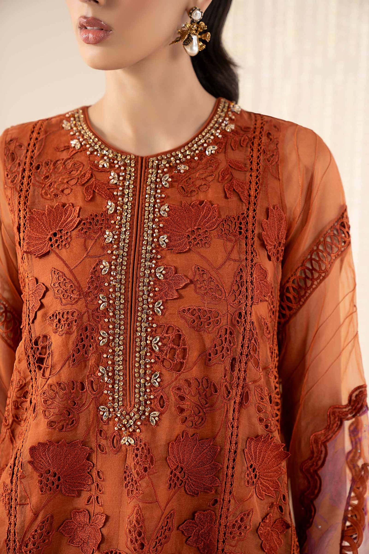 3 Piece Embroidered Organza Suit