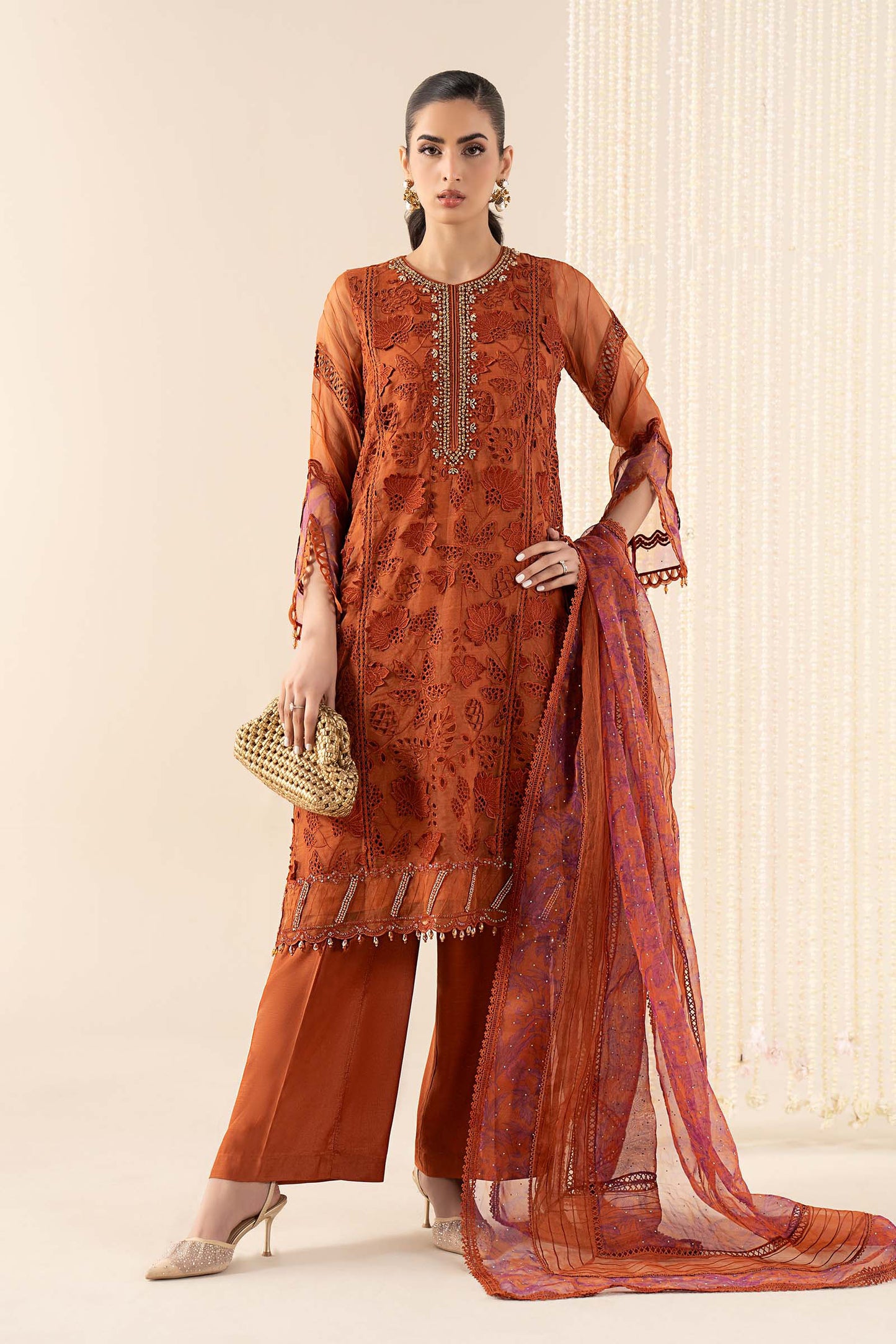 3 Piece Embroidered Organza Suit