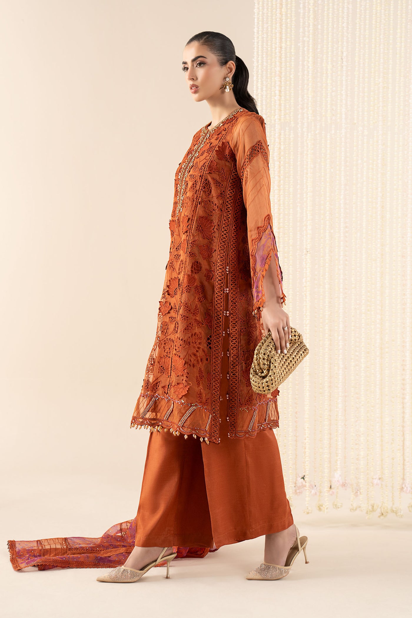 3 Piece Embroidered Organza Suit