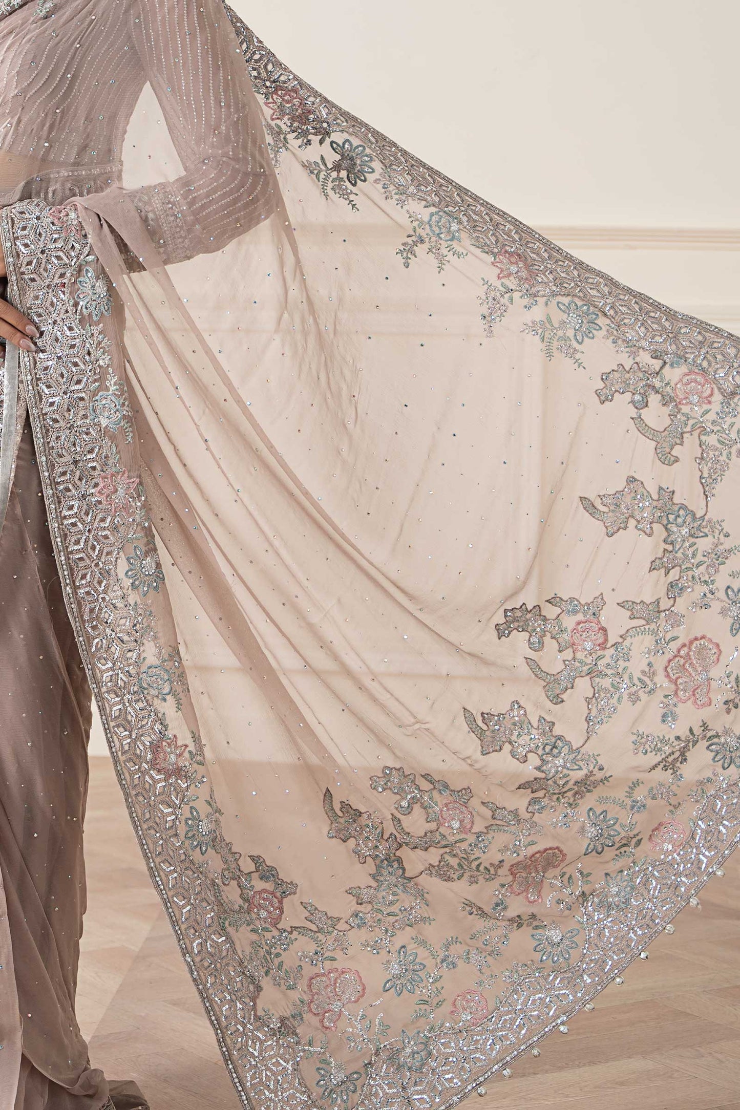 Embroidered Chiffon Saree