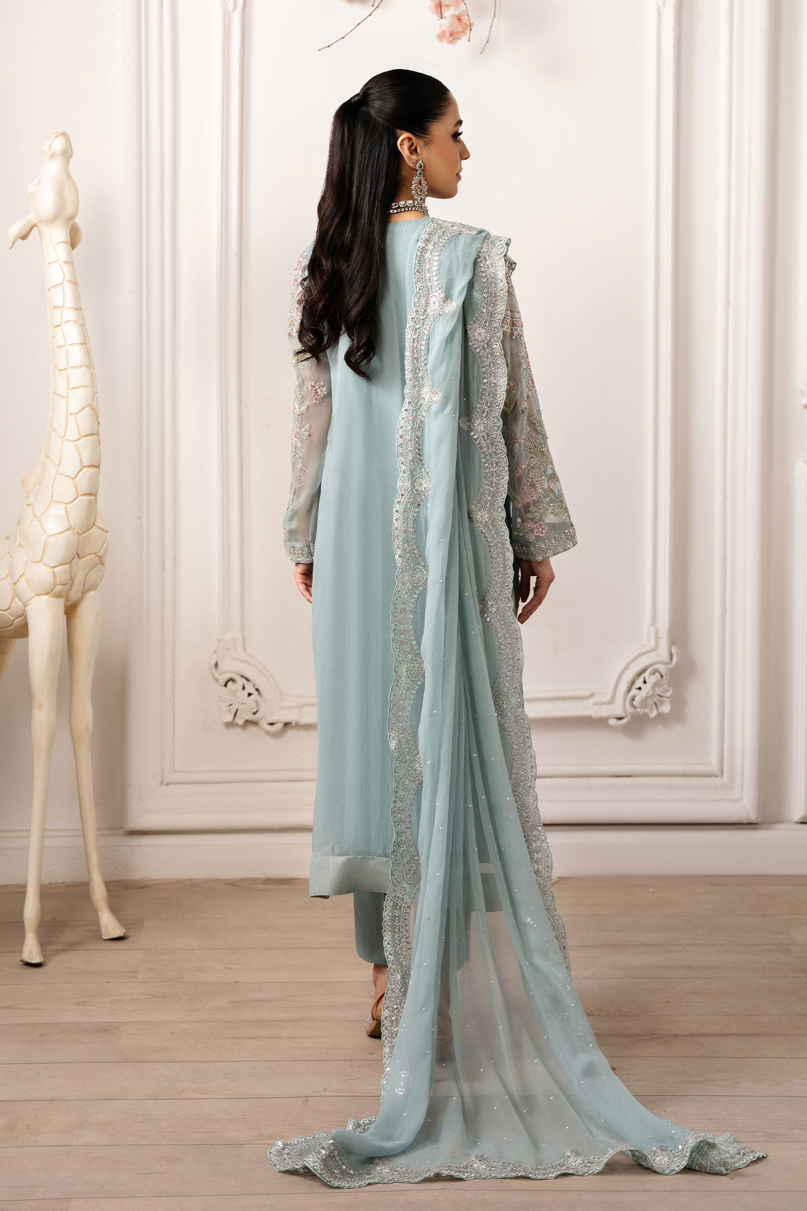 3 Piece Embroidered Chiffon Suit