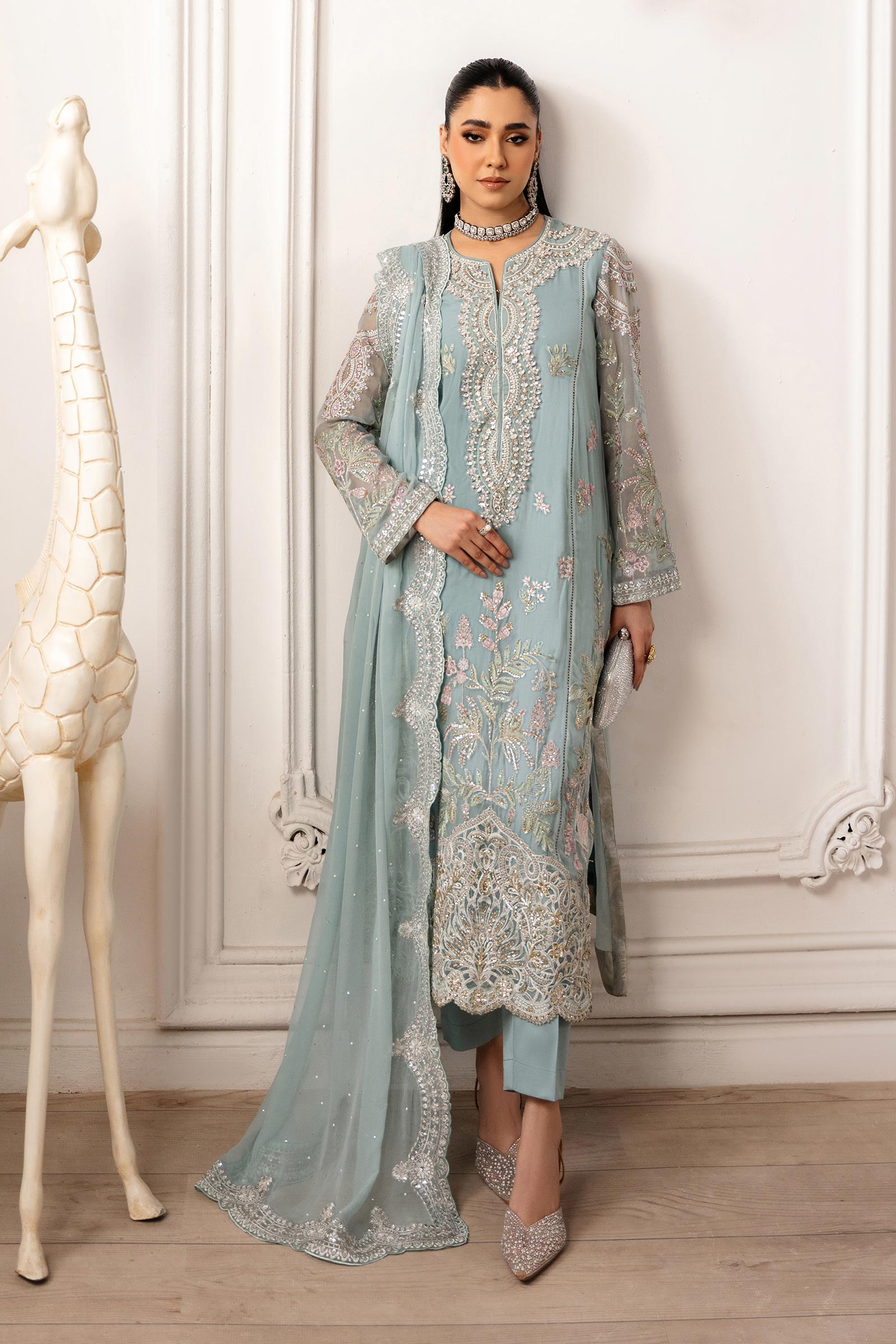 3 Piece Embroidered Chiffon Suit