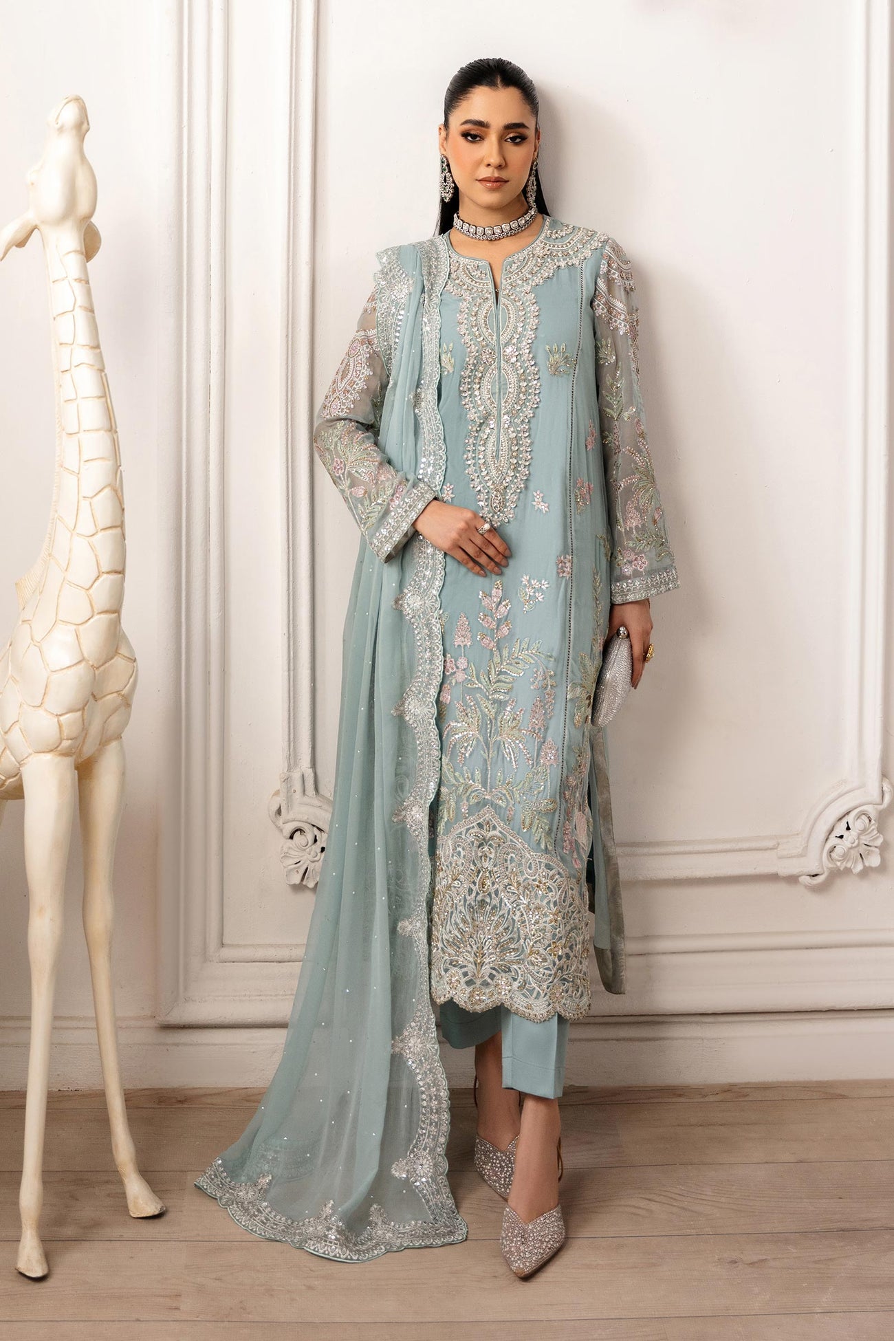 3 Piece Embroidered Chiffon Suit