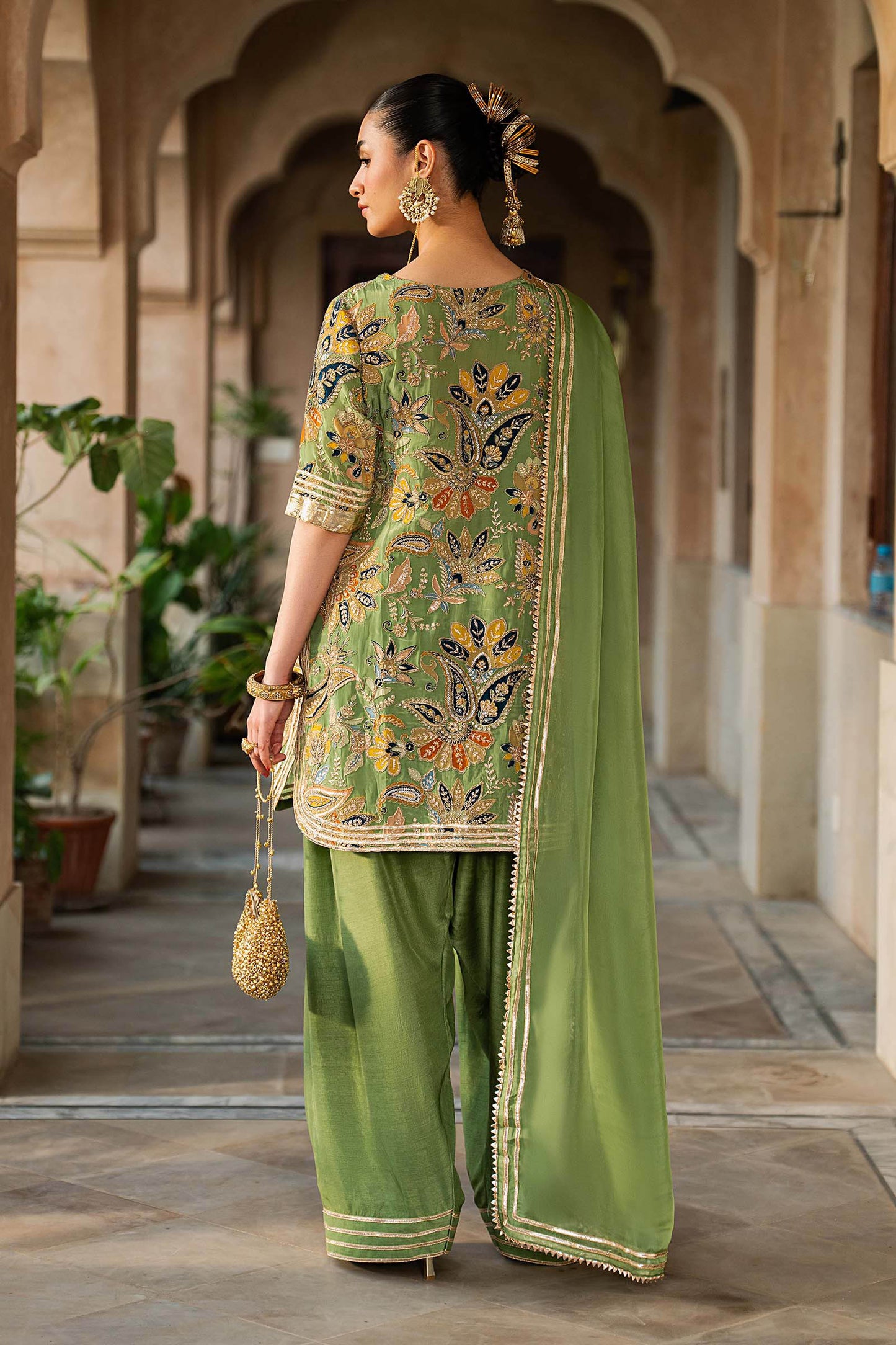 3 Piece Embroidered Raw Silk Suit