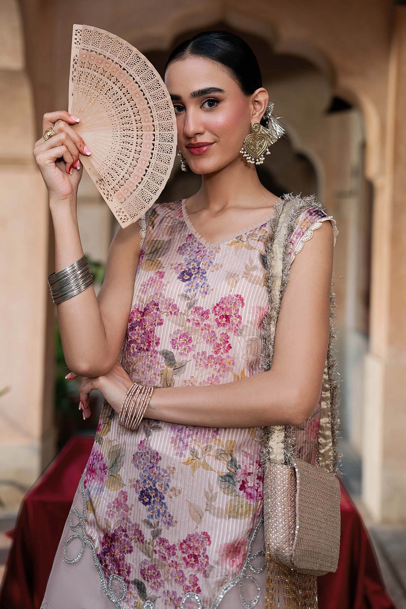 2 Piece Embroidered Textured Silk Suit