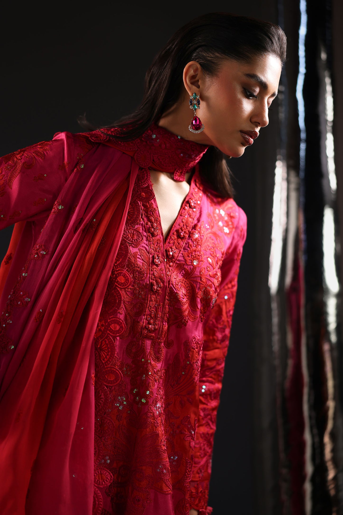 3 Piece Embroidered Tissue Silk Suit
