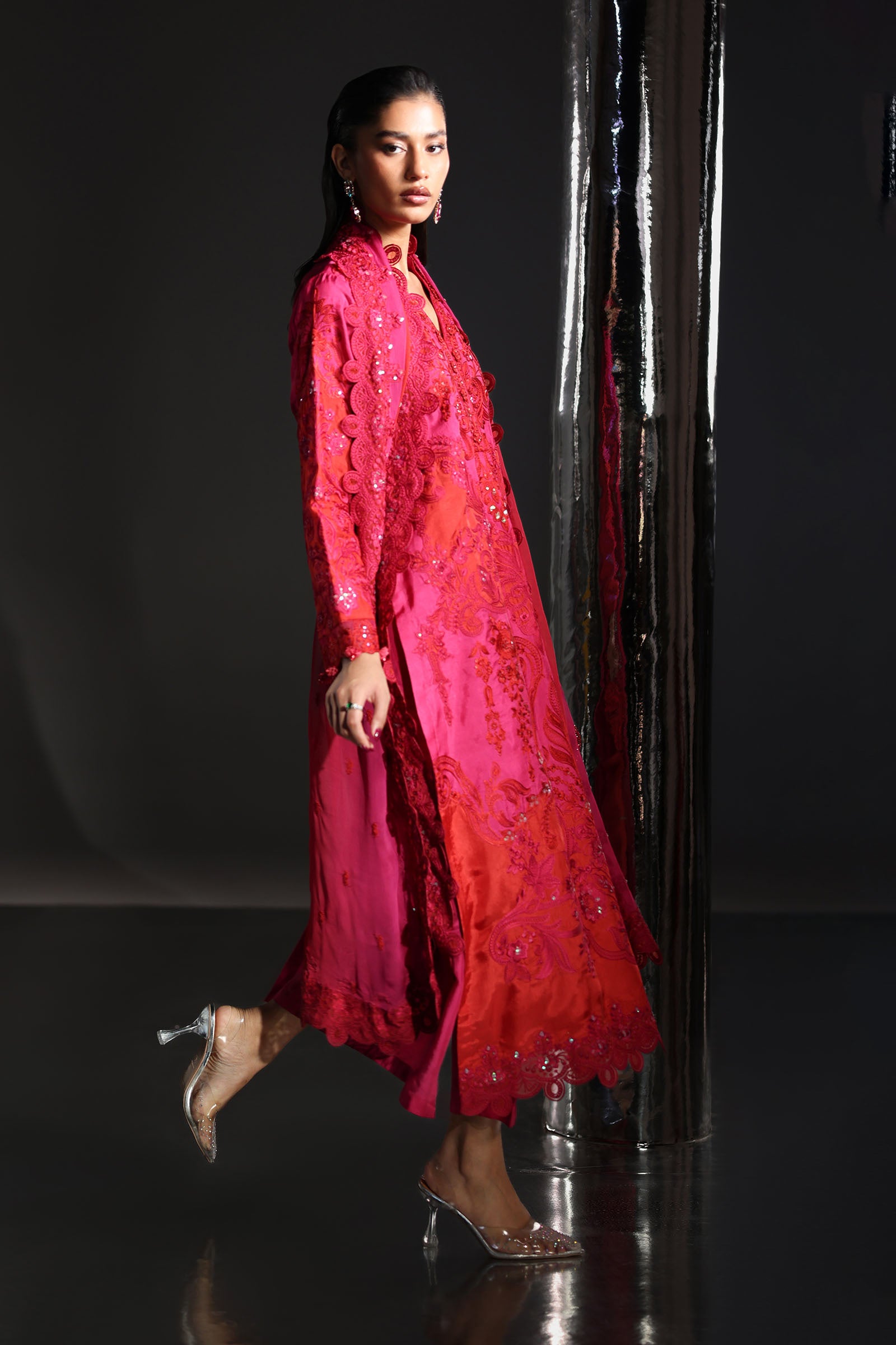 3 Piece Embroidered Tissue Silk Suit