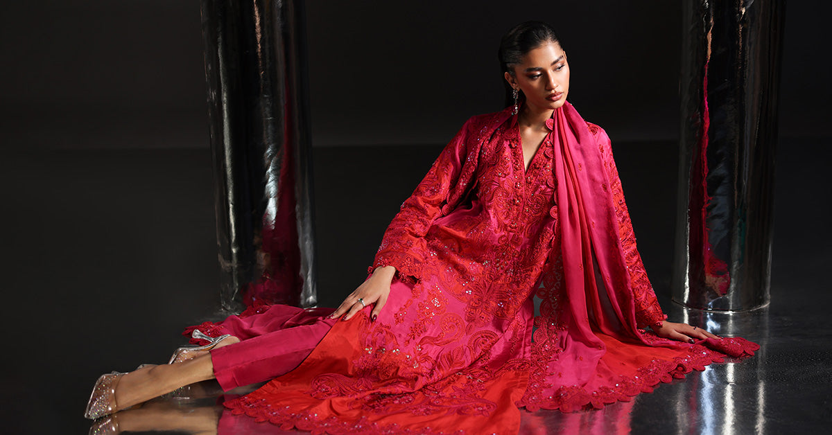 3 Piece Embroidered Tissue Silk Suit