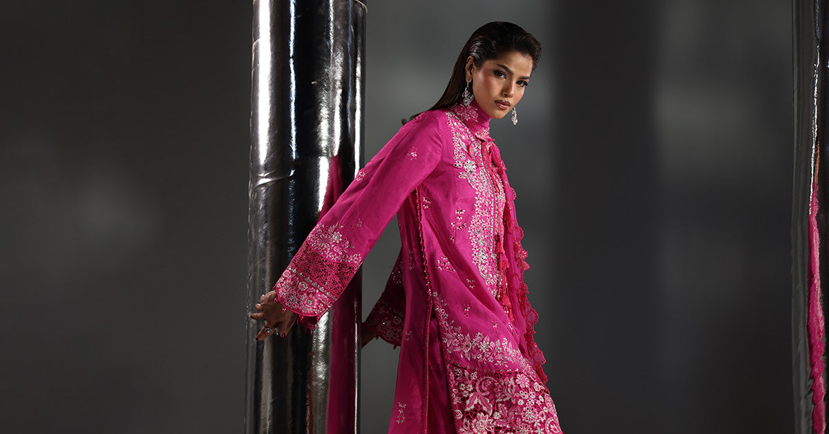 3 Piece Embroidered Raw Silk Suit