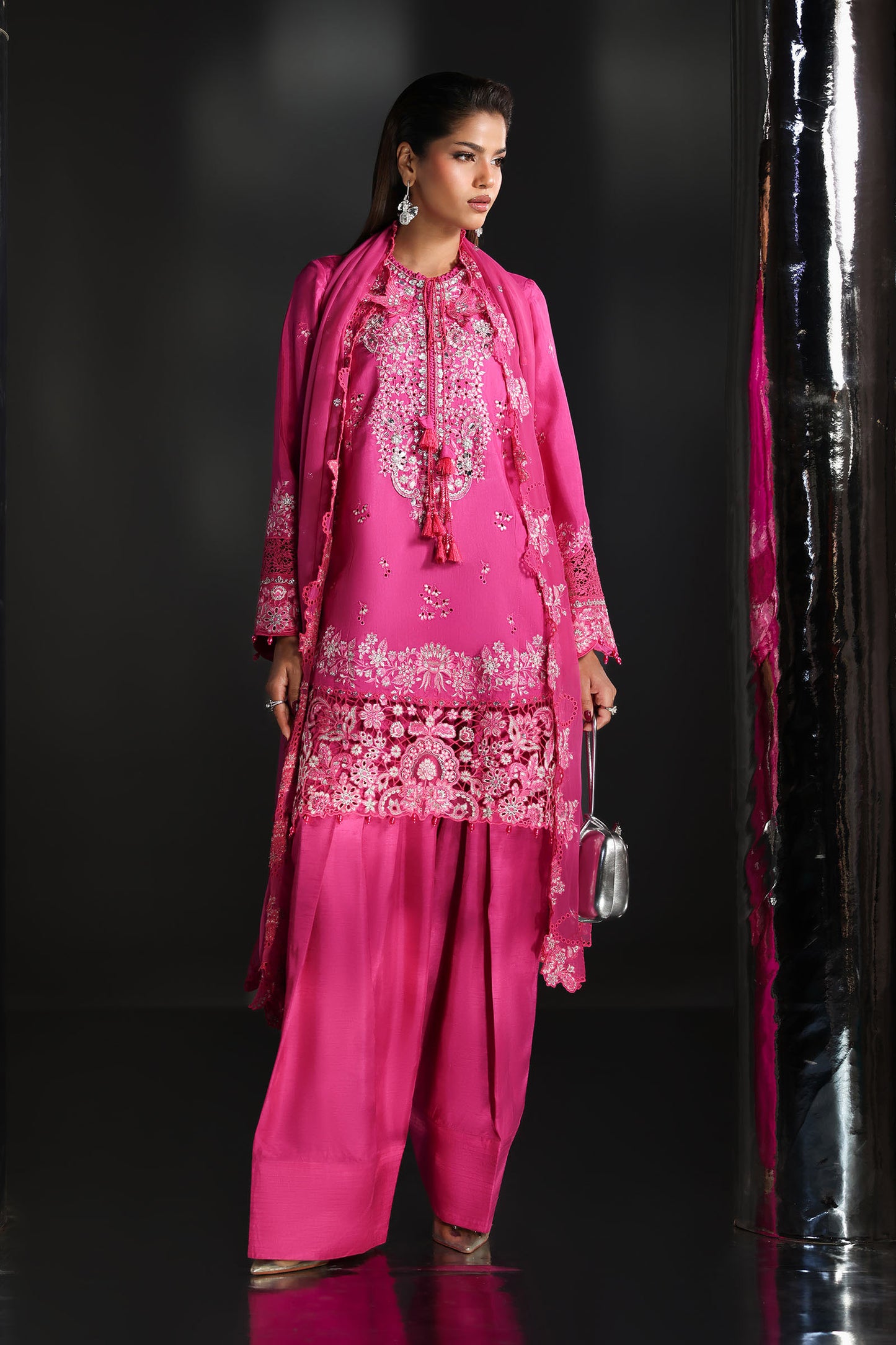 3 Piece Embroidered Raw Silk Suit