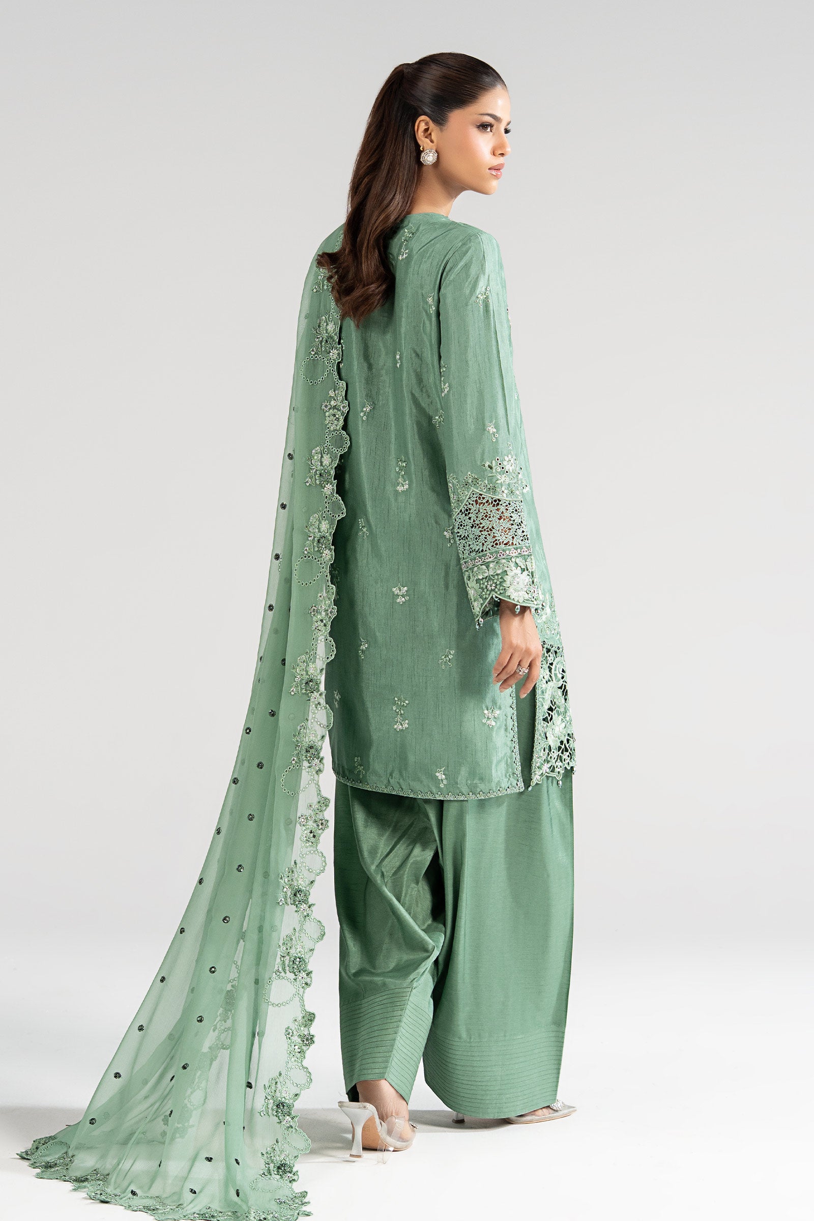 3 Piece Embroidered Raw Silk Suit
