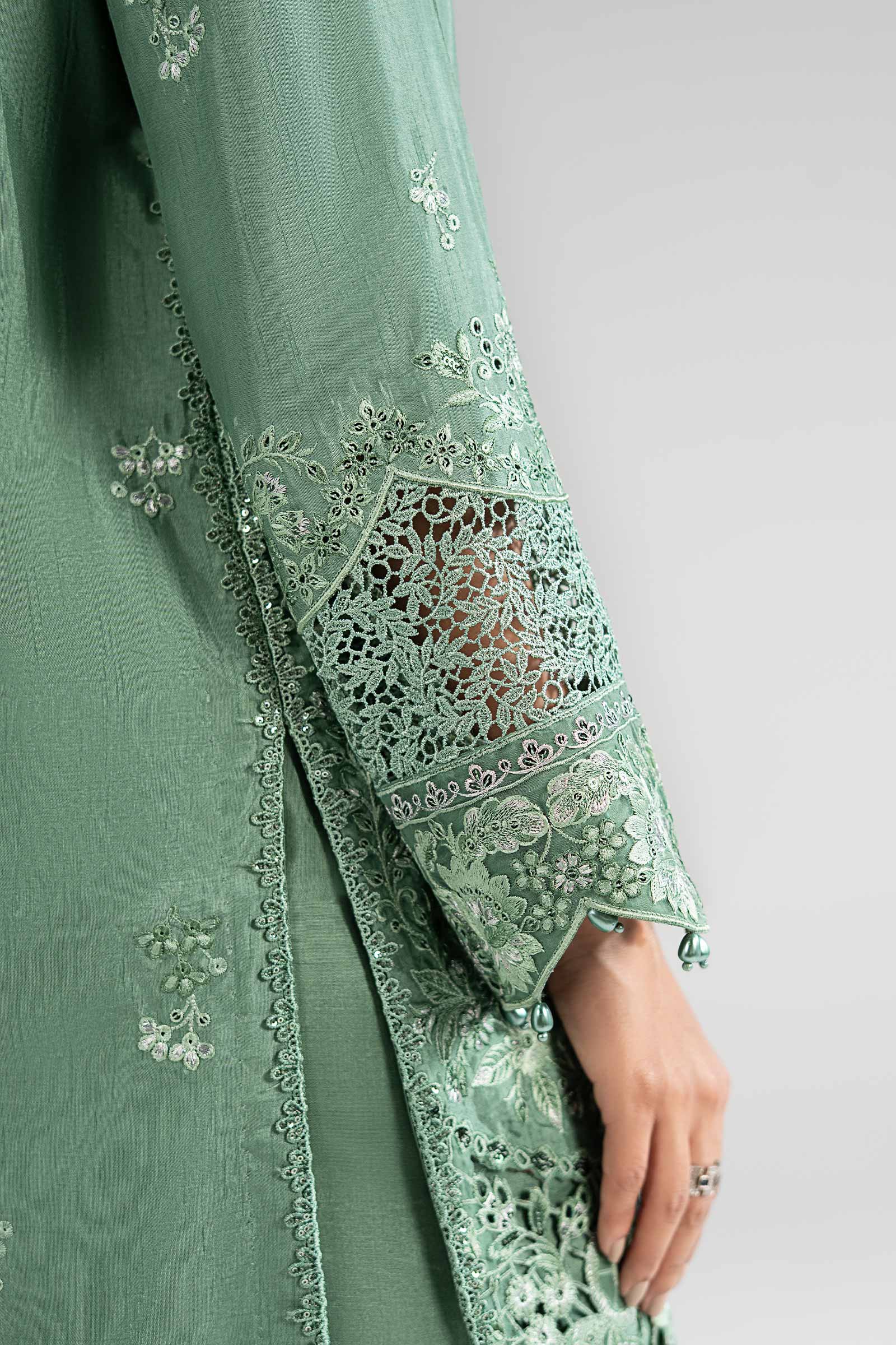 3 Piece Embroidered Raw Silk Suit