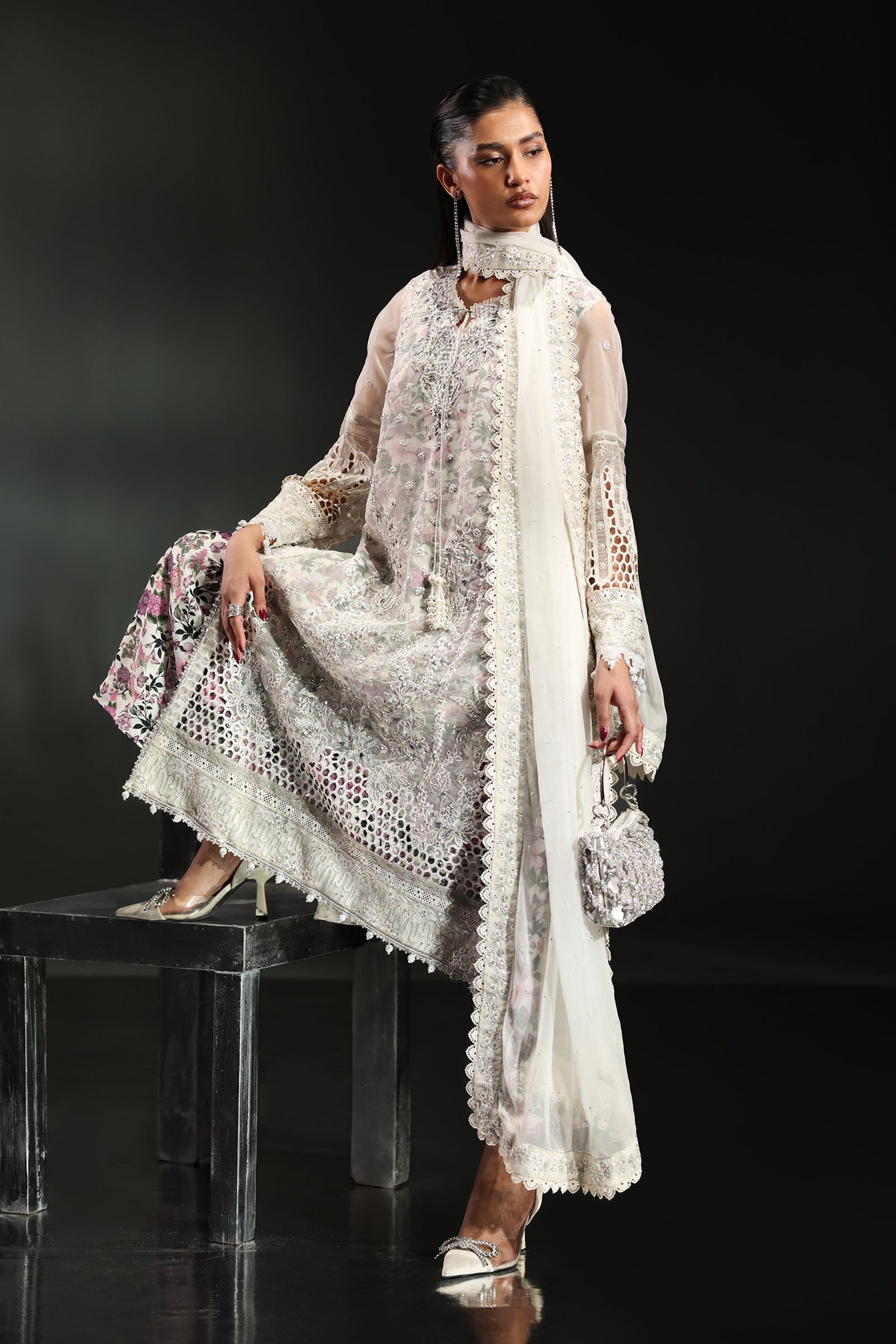 3 Piece Embroidered Organza Suit
