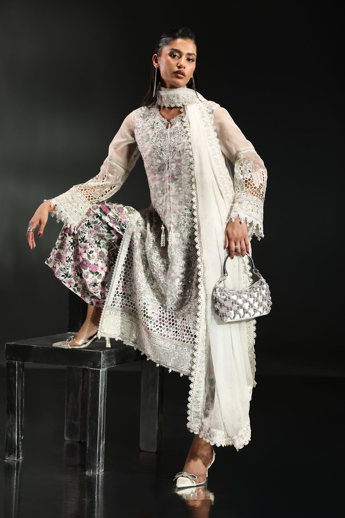 3 Piece Embroidered Organza Suit