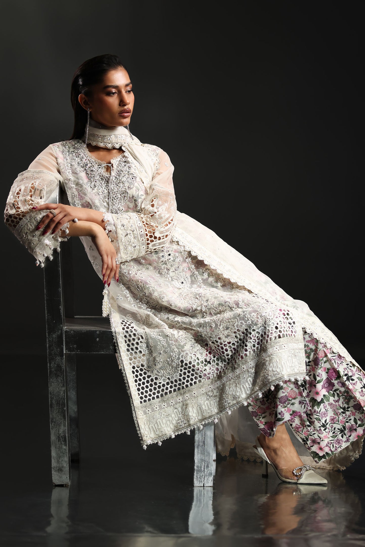 3 Piece Embroidered Organza Suit