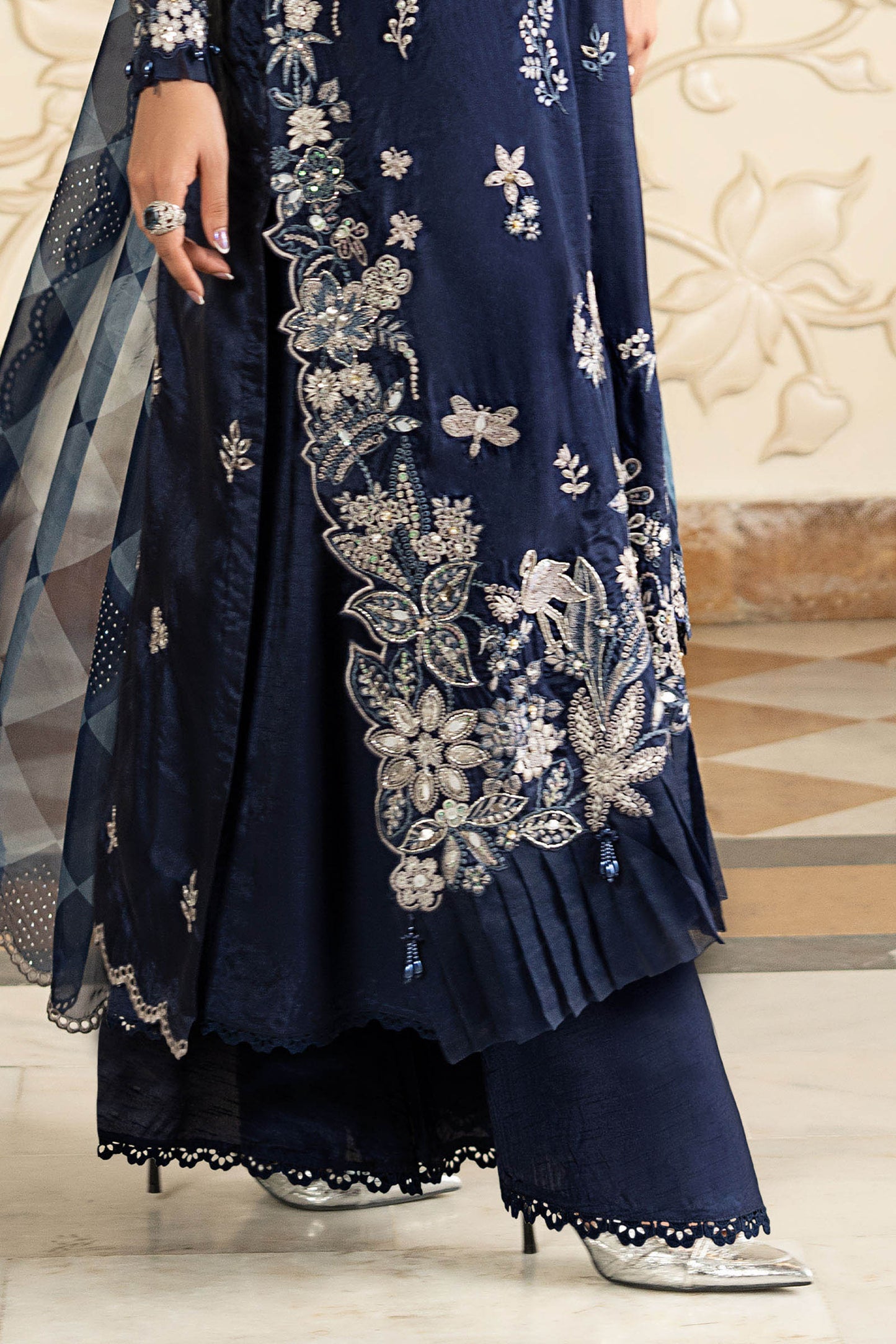3 Piece Embroidered Tissue Silk Suit