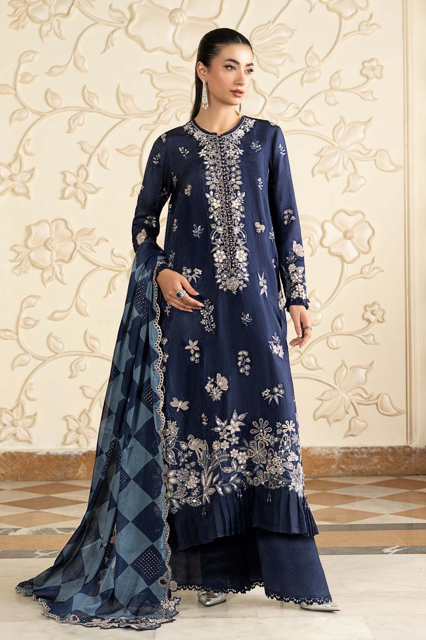 3 Piece Embroidered Tissue Silk Suit
