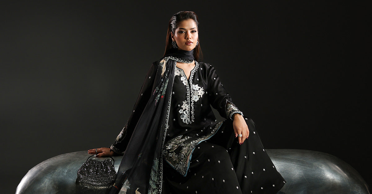 3 Piece Embroidered Charmeuse Suit