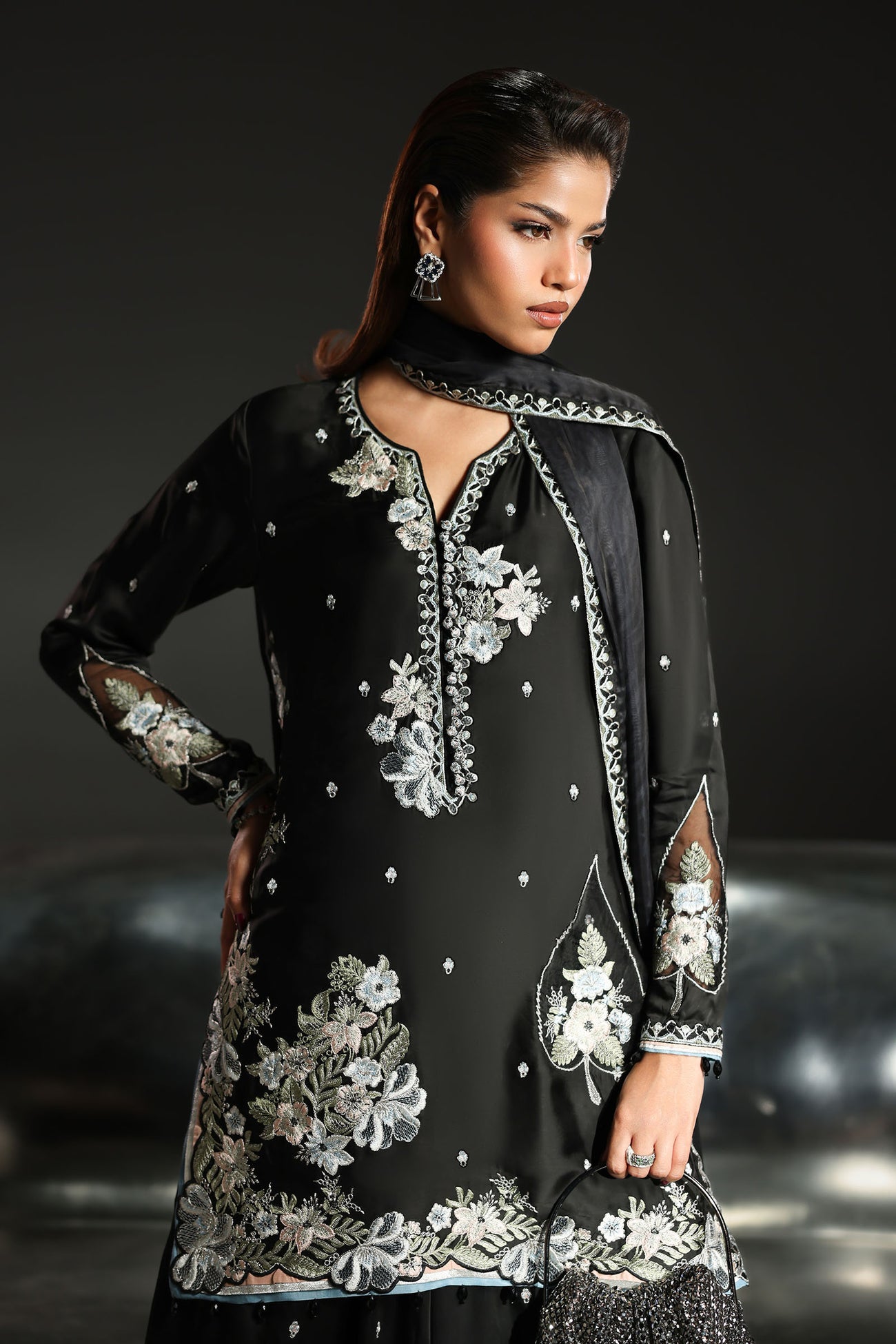 3 Piece Embroidered Charmeuse Suit
