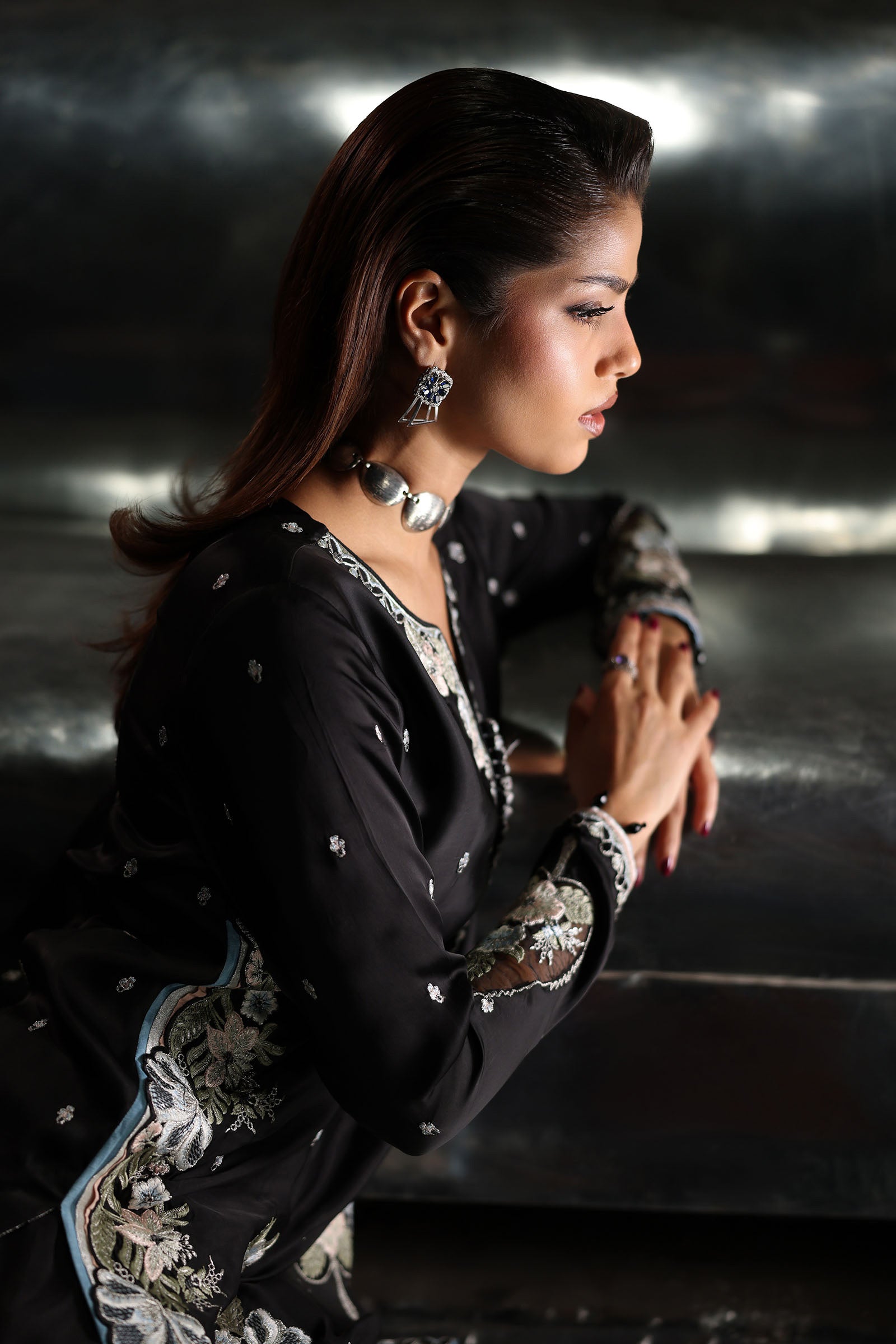 3 Piece Embroidered Charmeuse Suit