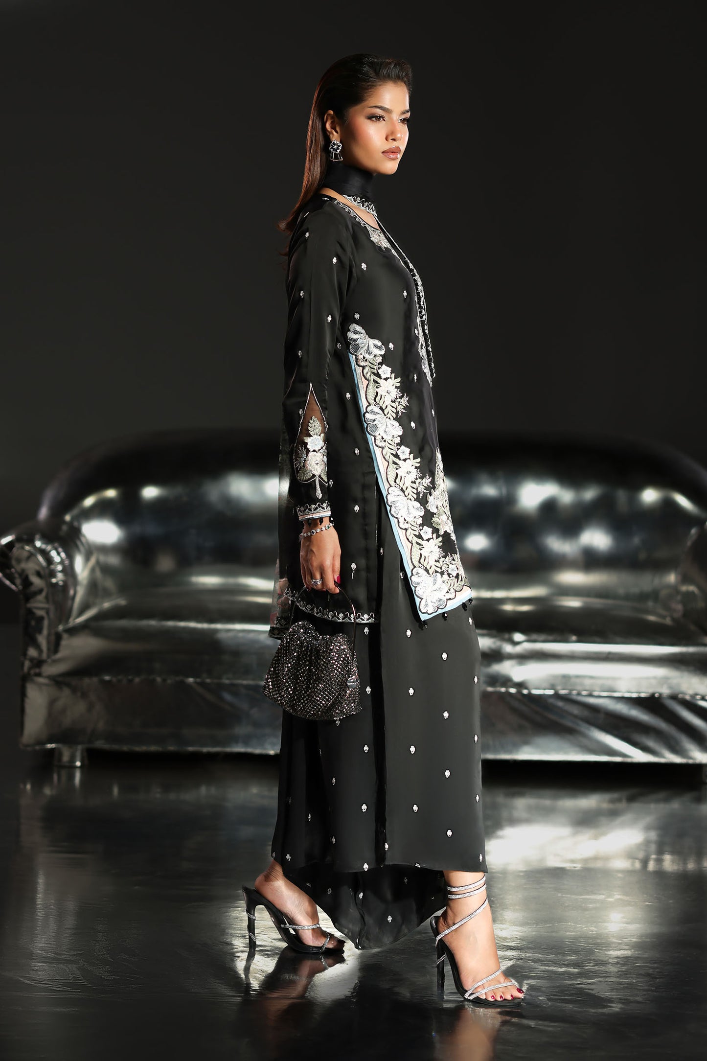 3 Piece Embroidered Charmeuse Suit