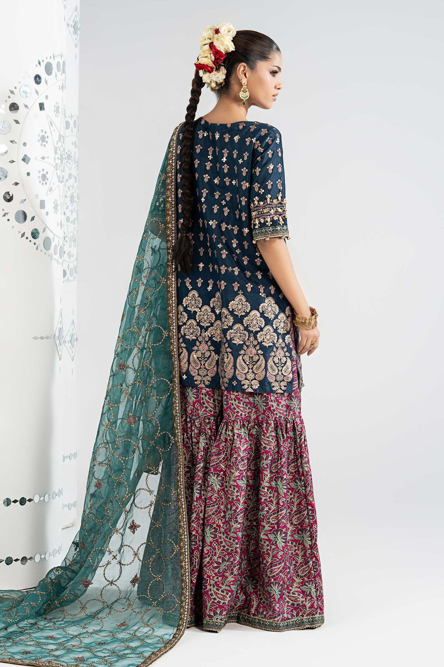 3 Piece Embroidered Raw Silk Suit