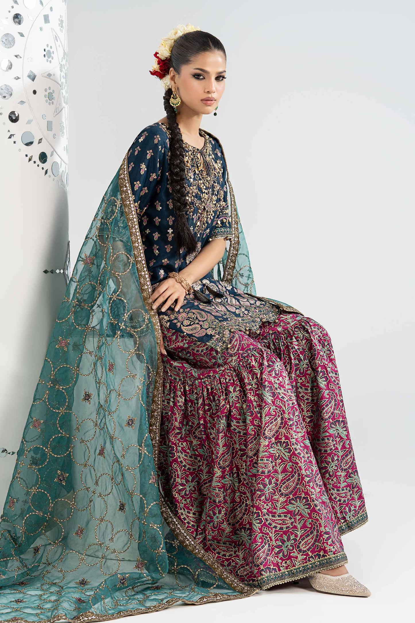 3 Piece Embroidered Raw Silk Suit