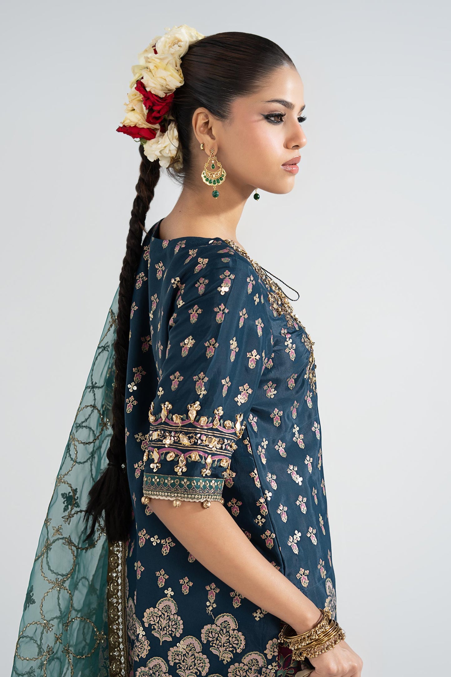 3 Piece Embroidered Raw Silk Suit